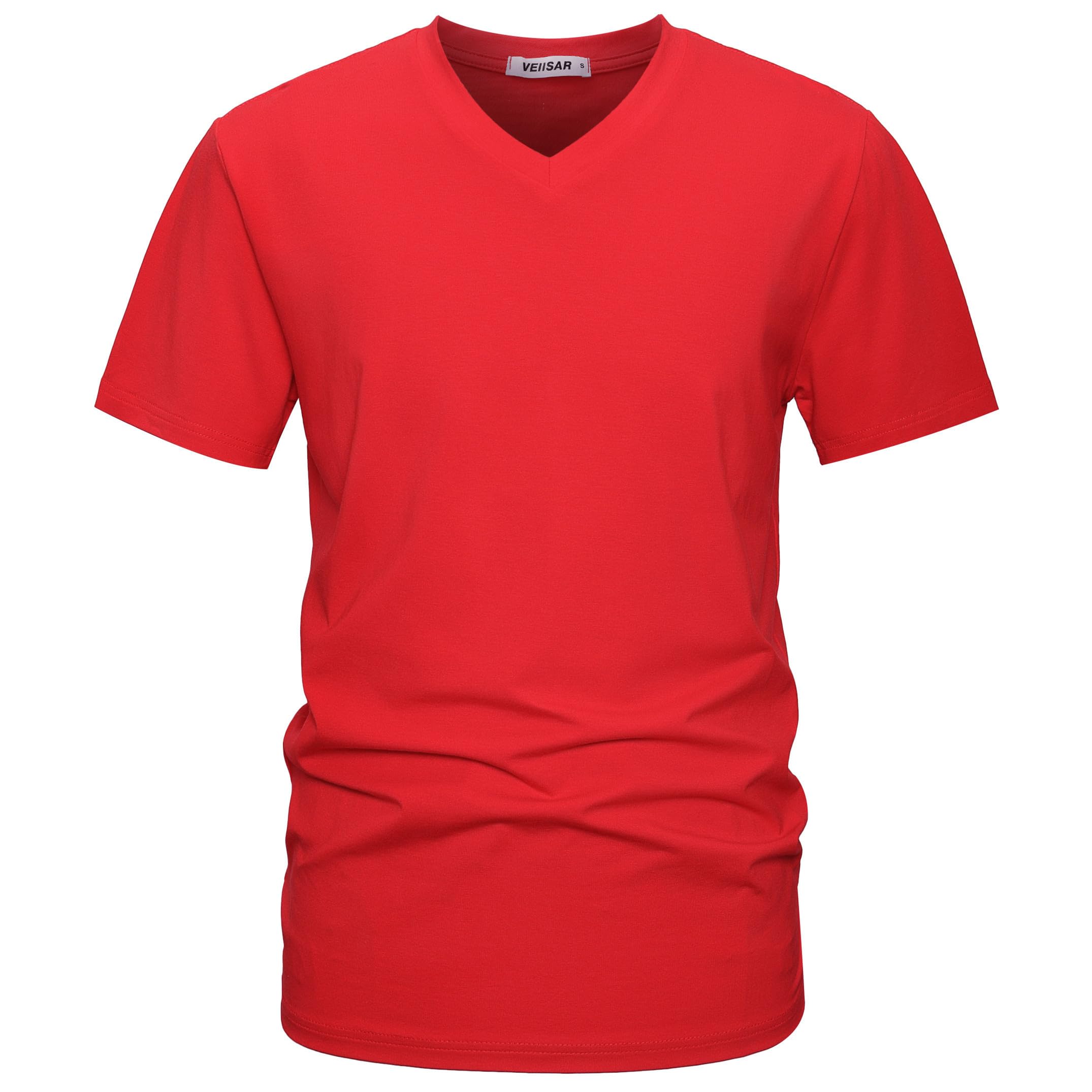 VEIISAR Herren V-Ausschnitt T-Shirt, 190g/m², Regular Fit, einfarbig, Stretch Material, weiches Basic Shirt