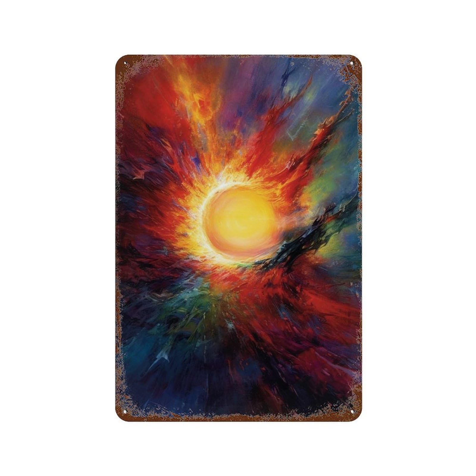 Rust Effect Cosmic Energy Burst Painting Vintage Rust Metal Sign 11.8"x7.9", Old School Wall Decor for Basement, Hobby Room And Garage Decor