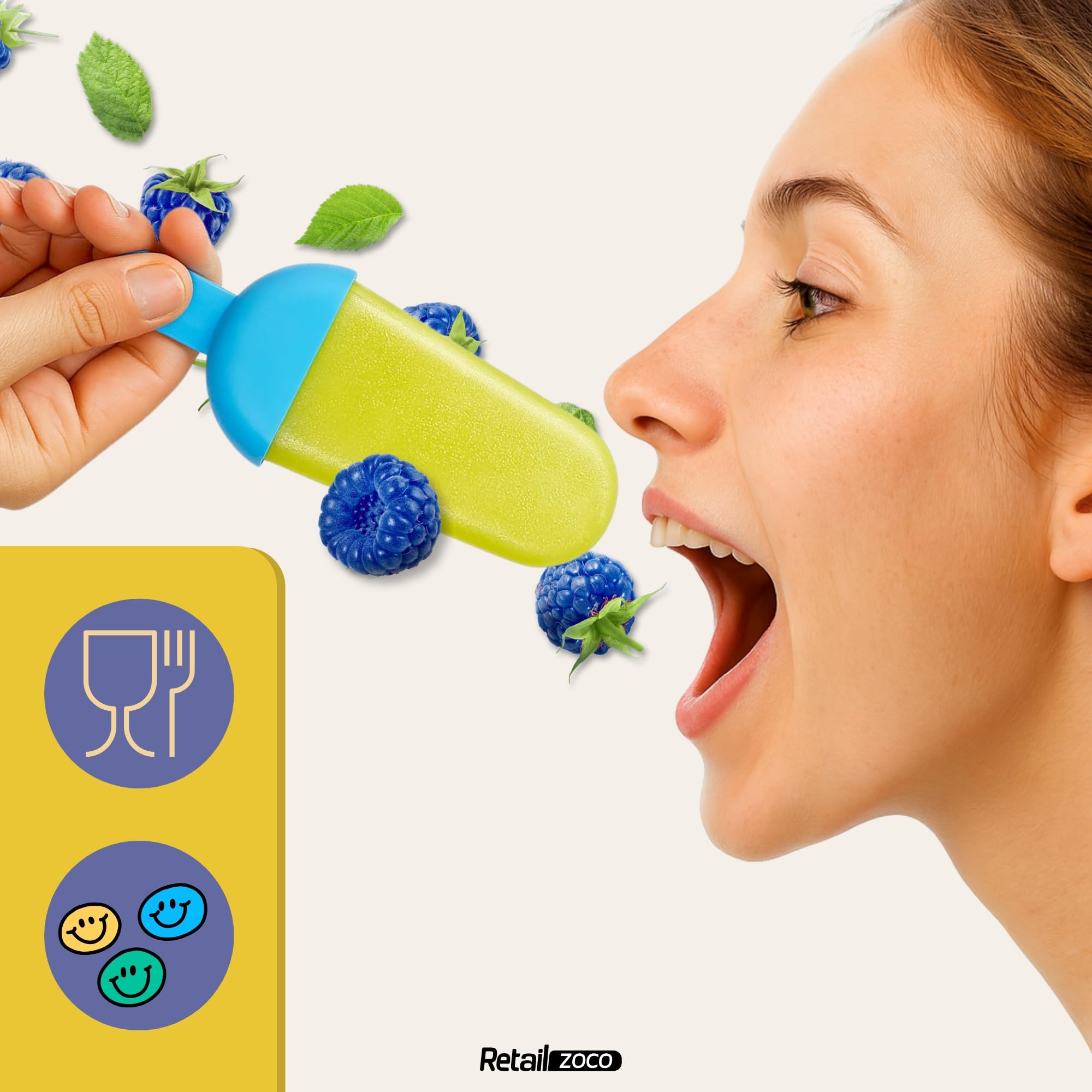 CHEFZOCO Molde Para Helados, Moldes para polos, Moldes para helados caseros, Moldes de verano, Moldes reutilizables para helados, Tamaño 15.5 cm, Reutilizable, Libre de BPA, Contiene 4 moldes