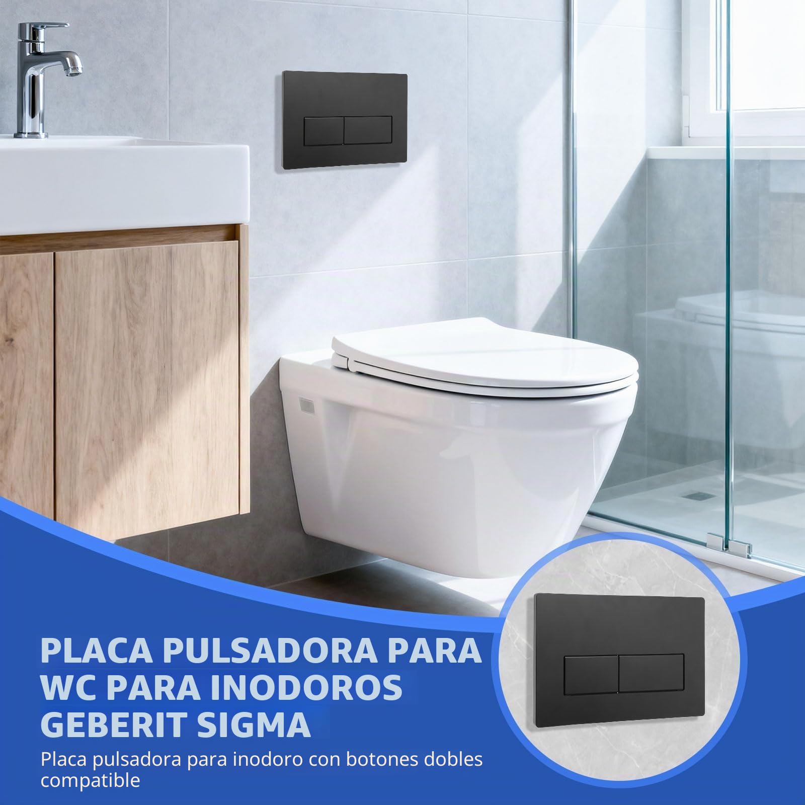 Placa de pulsador Para Geberit Sigma, Compatible con Geberit Sigma 01, UP300, UP320 Cisterna de Inodoro Empotrada, Incluye Kit de Palanca de Descarga y Marco de Instalación