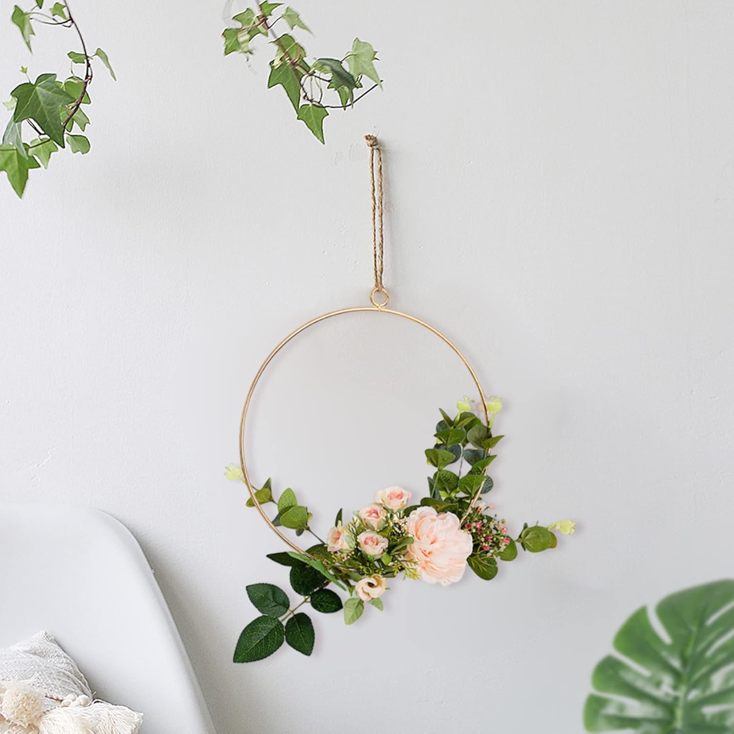 Artificial Flower Hoop Wreath Hanging Flower Wreath Floral Hoop with Flower Wall Wreath for Wall Art Decoration 3PCS Three Colors Camellia Garlands