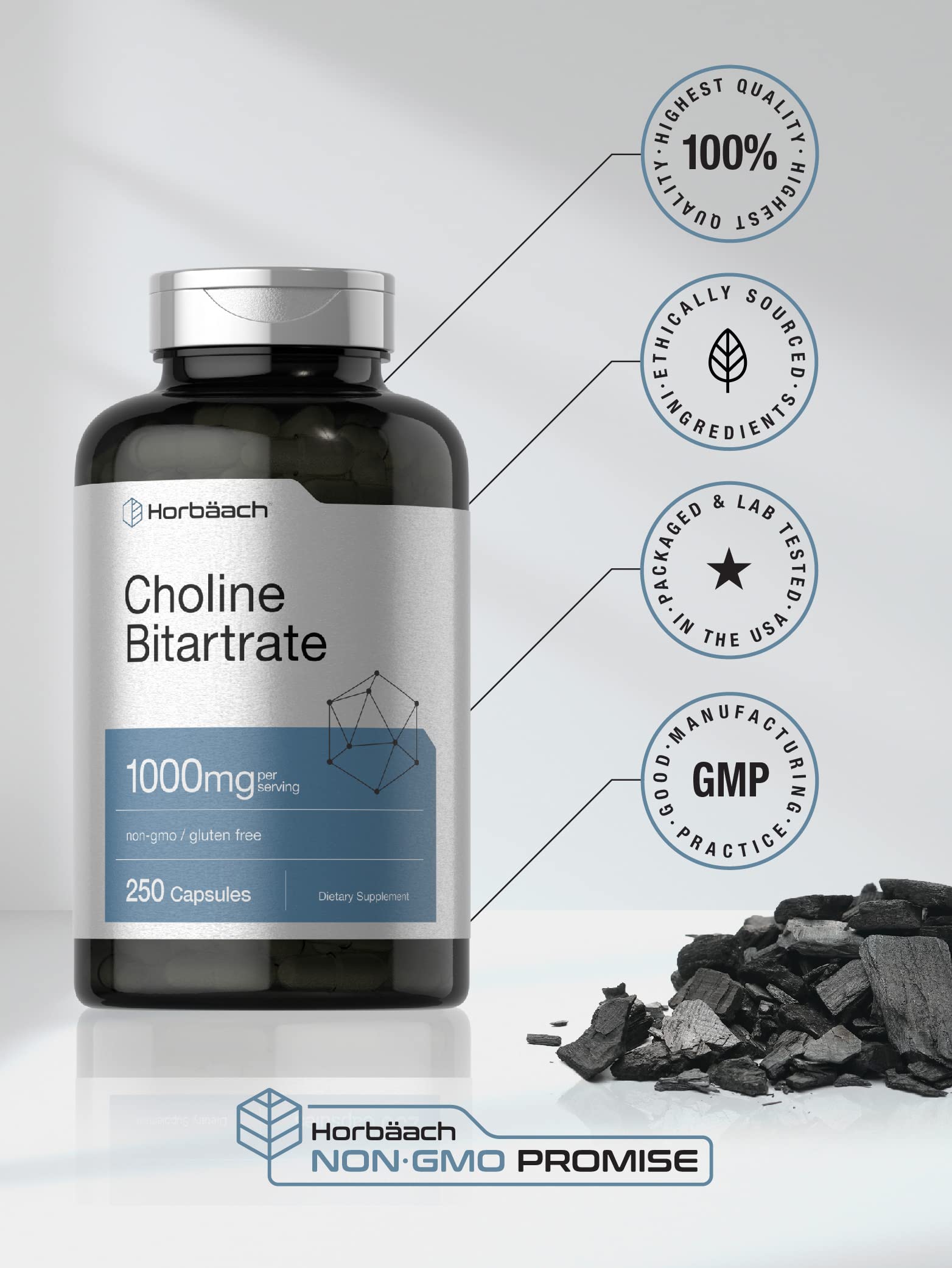 Horbaach Choline Bitartrate Supplement | 1000mg | 250 Capsules — Amazon image 5