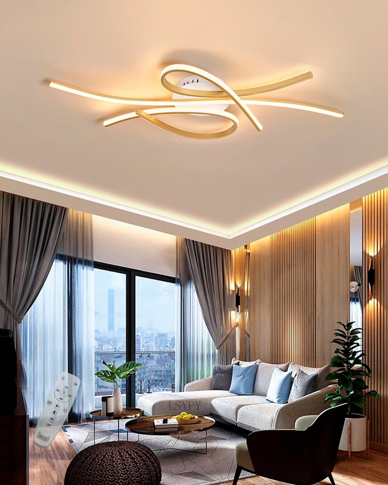 LSYPY LED Living Room Ceiling Light Black Bedroom Ceiling Light dimmable with Remote Control for Living Room, Study, Office (100CM)…
