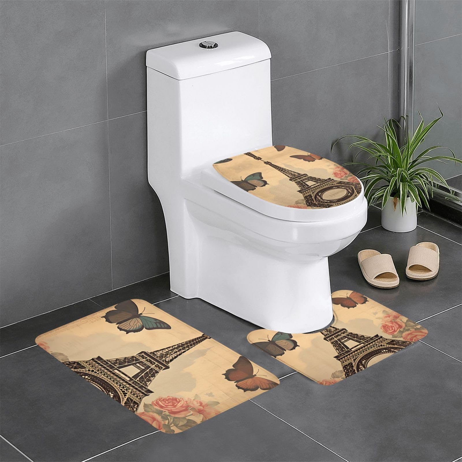 Tapis de salle de bain avec motif Tour Eiffel et papillon de bain