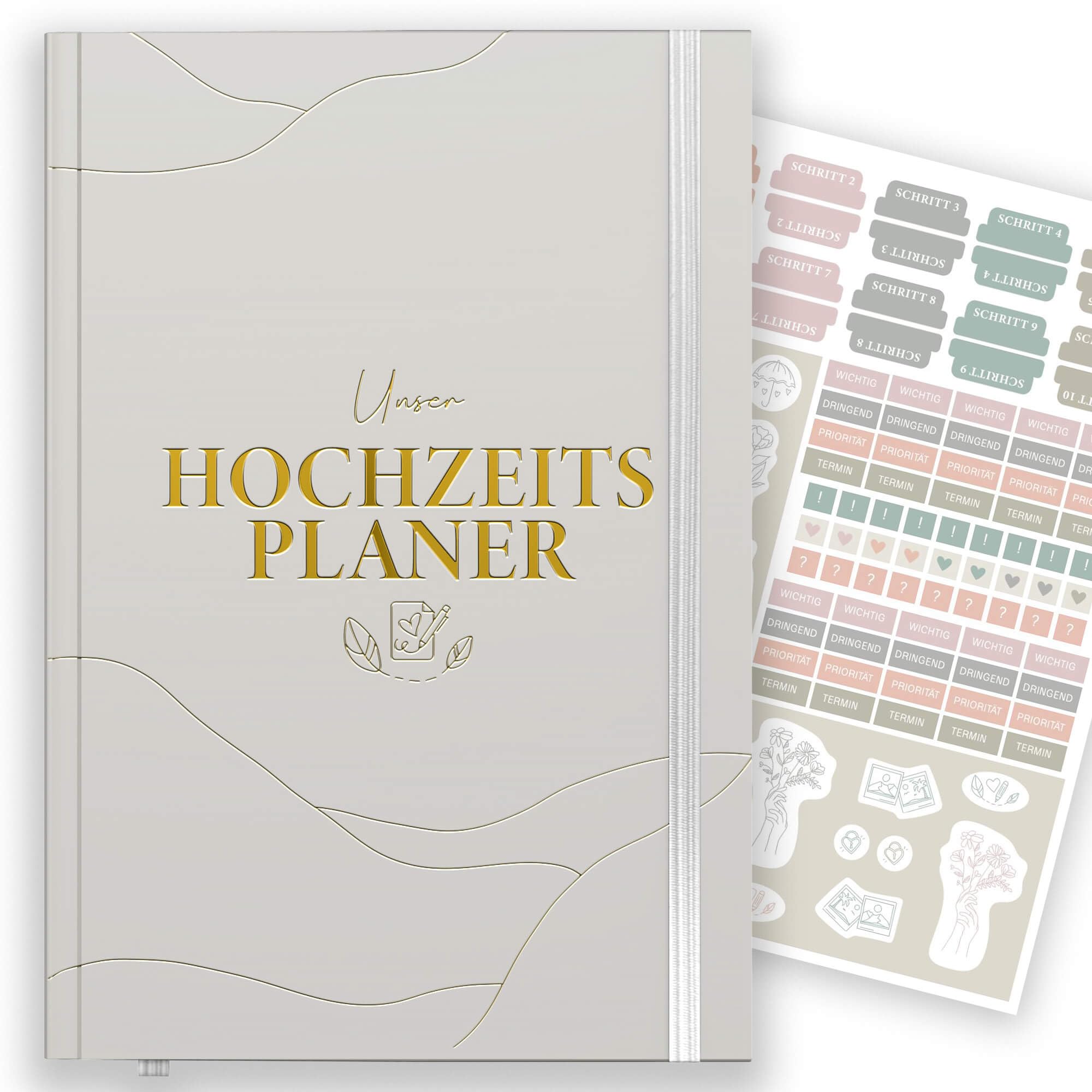 LEAF & GOLD® Wedding Planner - Lovingly designed, 180 pages, hardcover with book closure, sticker sheet, made in Europe, 17 x 24 cm