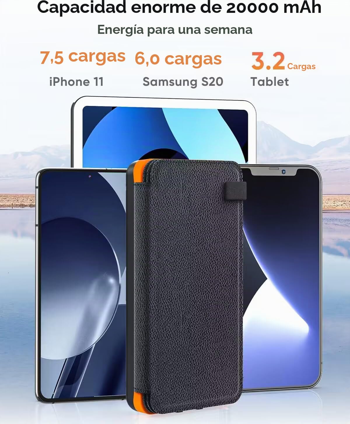 Hiluckey Cargador Solar 20000mAh, Portátil Power Bank con 4 Paneles Solar Dual Puertos USB 2.1A Carga Rápida Impermeable Batería Externa para Smartphones, Tabletas y Acampar al Aire Libre