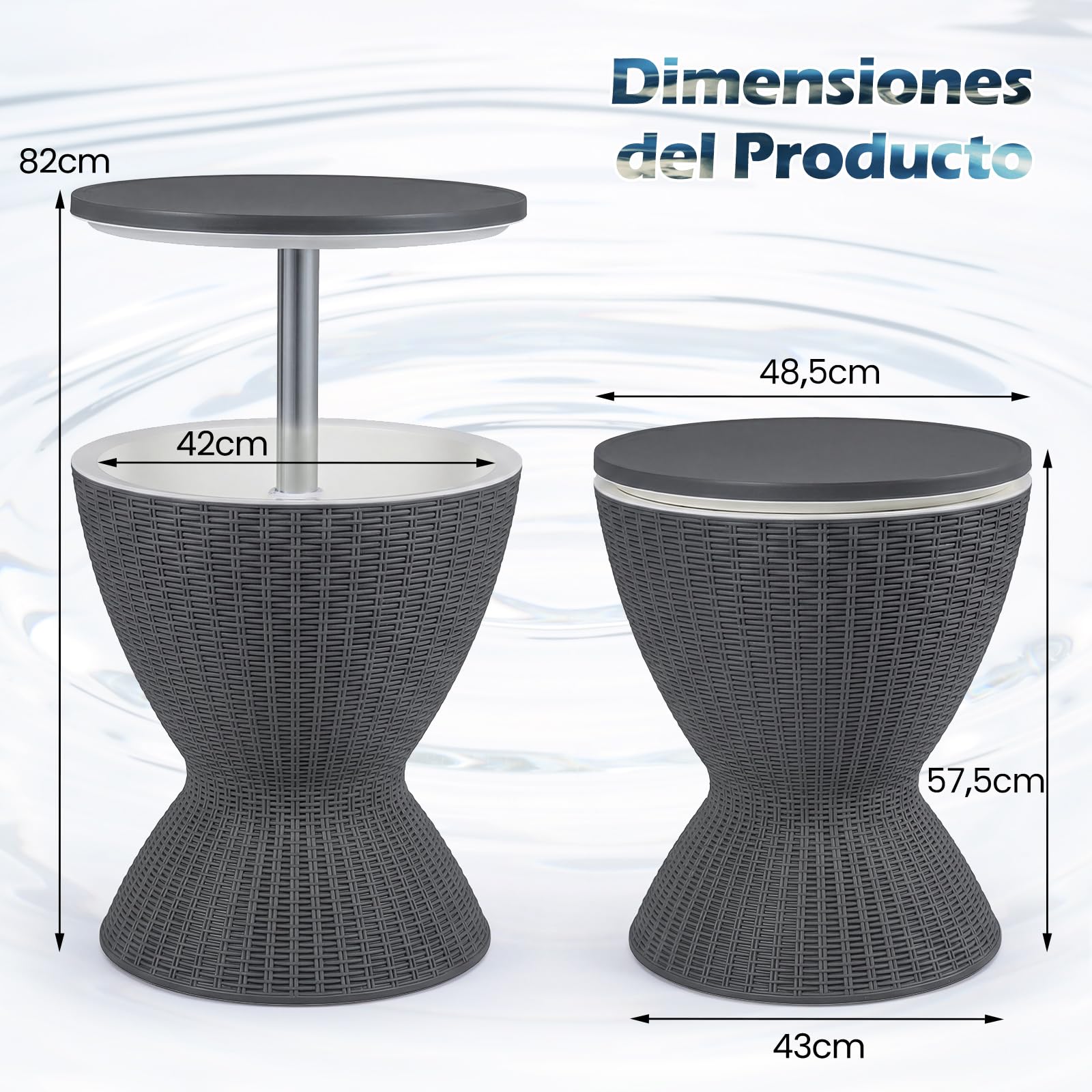 COSTWAY 2 en 1 Mesa Nevera Capaciadad de 30 L para Jardín,Cool Bar para Cerveza y Vino con Gancho,Asa,Tapa Extraíble y Orificio de Drenaje Mesa Auxiliar Cóctel para Piscina, Terraza y Camping