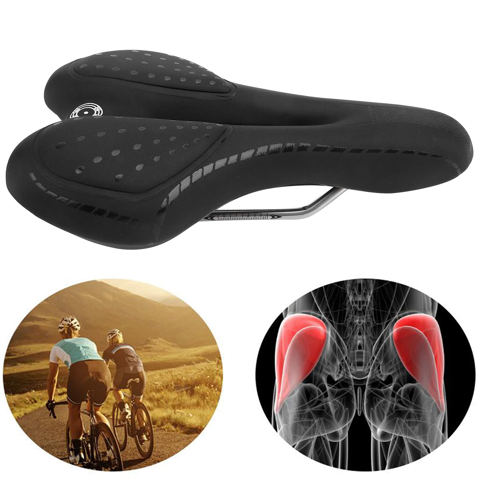 Mountainbike-Sattel: Komfortabler, atmungsaktiver Sitz aus PU-Leder für Lange Touren (Schwarz) Sport & Freizeit