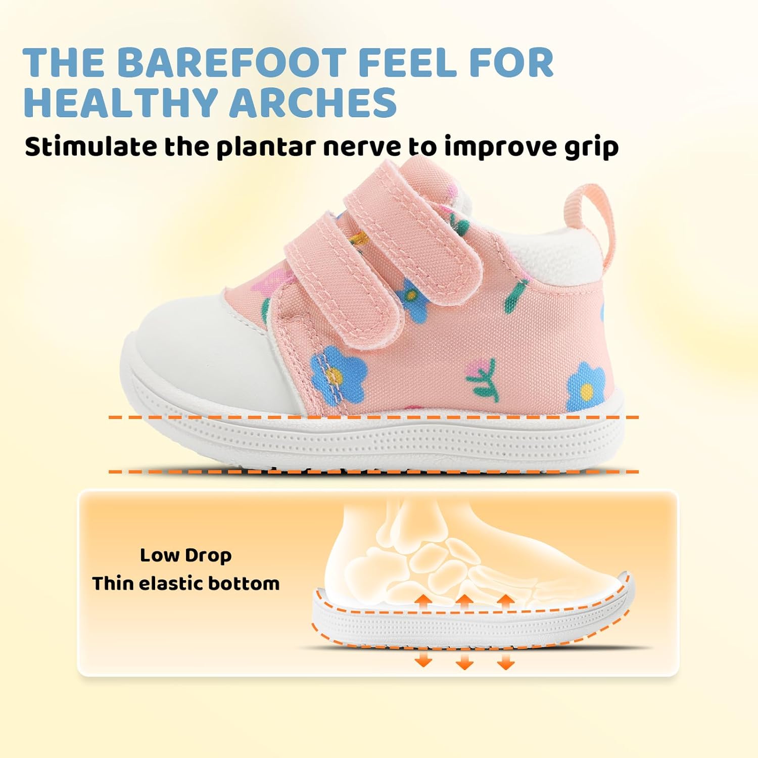 STQ KIDS Baby First Walking Shoes Baby Girls Wide Barefoot Sneakers Lightweight Soft Toddler Shoe Non-Slip Ankle Support