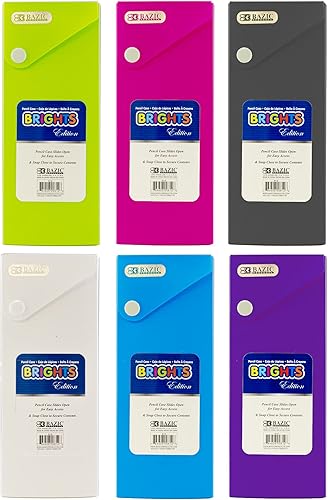 BAZIC - Estuche deslizante para lápices, caja de almacenamiento con cierre a presión, organizador multiusos de color brillante, paquete de 6