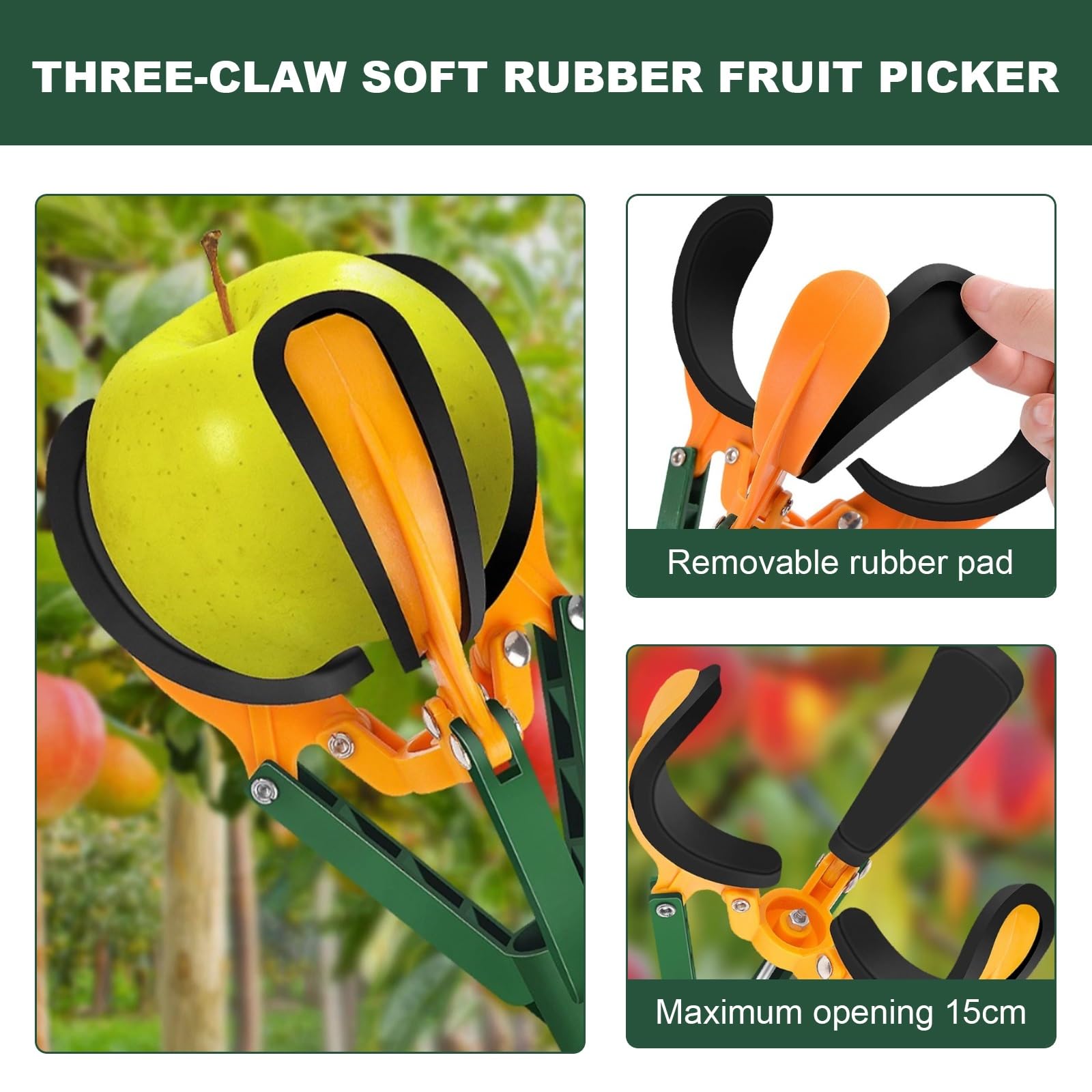 Apfelsammler, Apfelernter mit Teleskopstiel 39"-59", Apfelpflücker mit Anti-Rutsch-Bezug, Obstfänger for Birnen, Orangen, Aprikosen, Limetten, Nektarinen