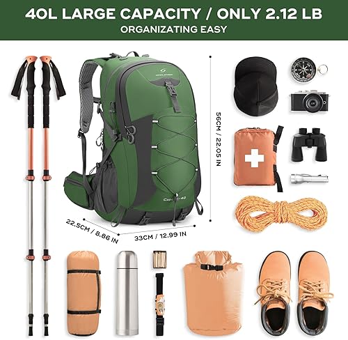 Miniatura 2 de Maelstrom Mochila de senderismo para hombres, mochila de campamento, mochilas de senderismo impermeables con funda de lluvia, mochila ligera de 40 L