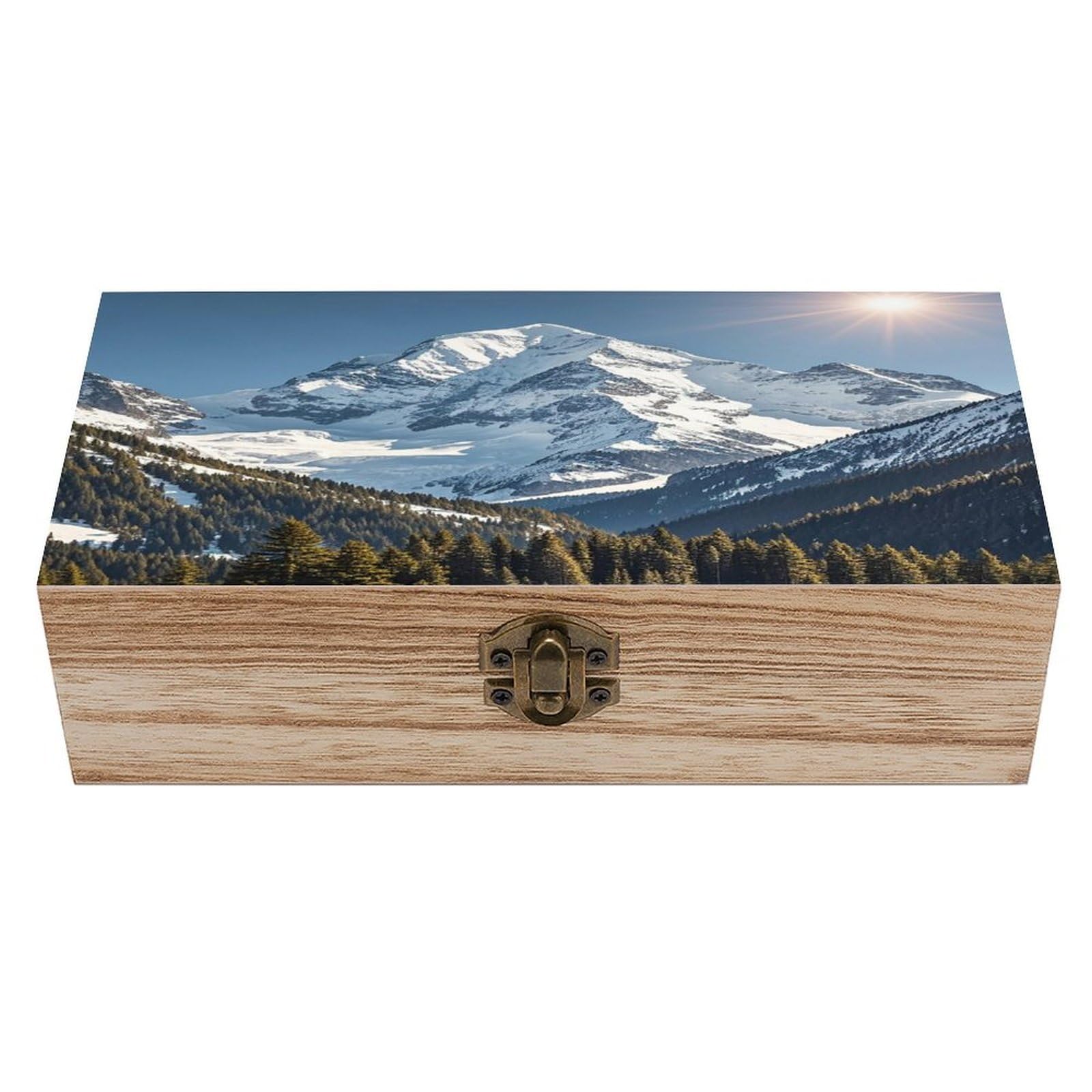 Spectacular Snowy Mountains Wood Keepsake Box Wooden Box with Hinged Lid