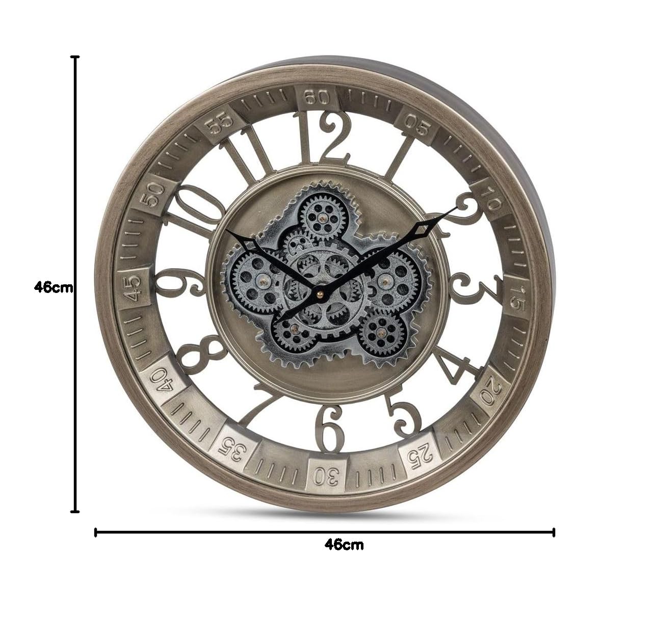 formano Grande orologio da parete moderno con ingranaggi mobili, 46 cm, orologio in metallo