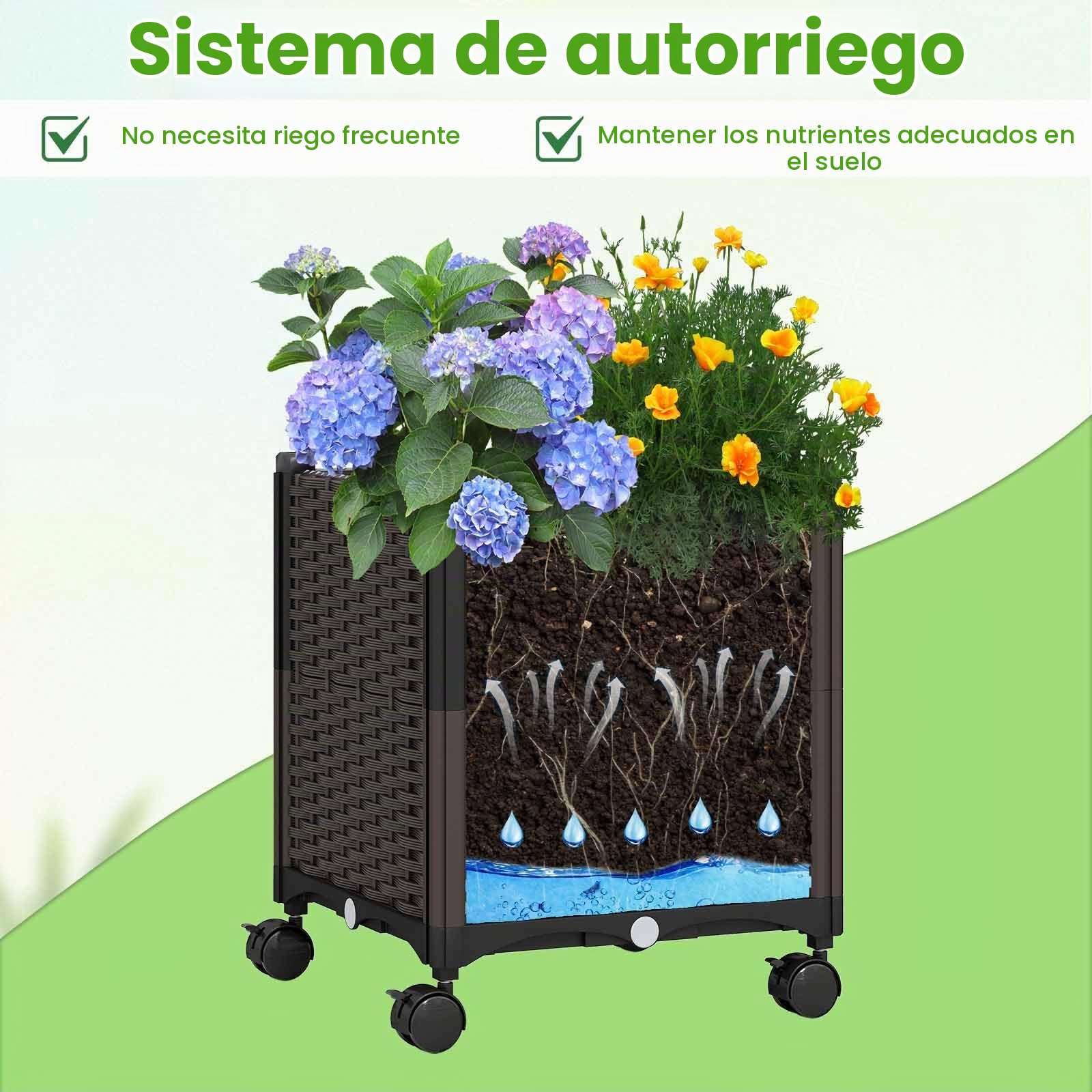 Homasis Arco de Jardín con Sistema de Autorriego, 2 Maceteros y 8 Ruedas, Enrejado de Jardín con Metal Recubierto de PE Antióxido, Soporte para Plantas Trepadoras para Césped Bodas (Negro)