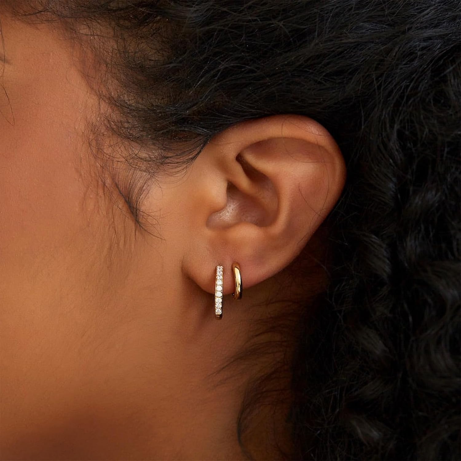 Gold Hoop Earrings Set Huggie Hoop Earrings Hypoallergenic Tiny Lightweight Cartilage Cubic Zirconia Jewelry Everyday Earrings for Women Piercing - Image 3