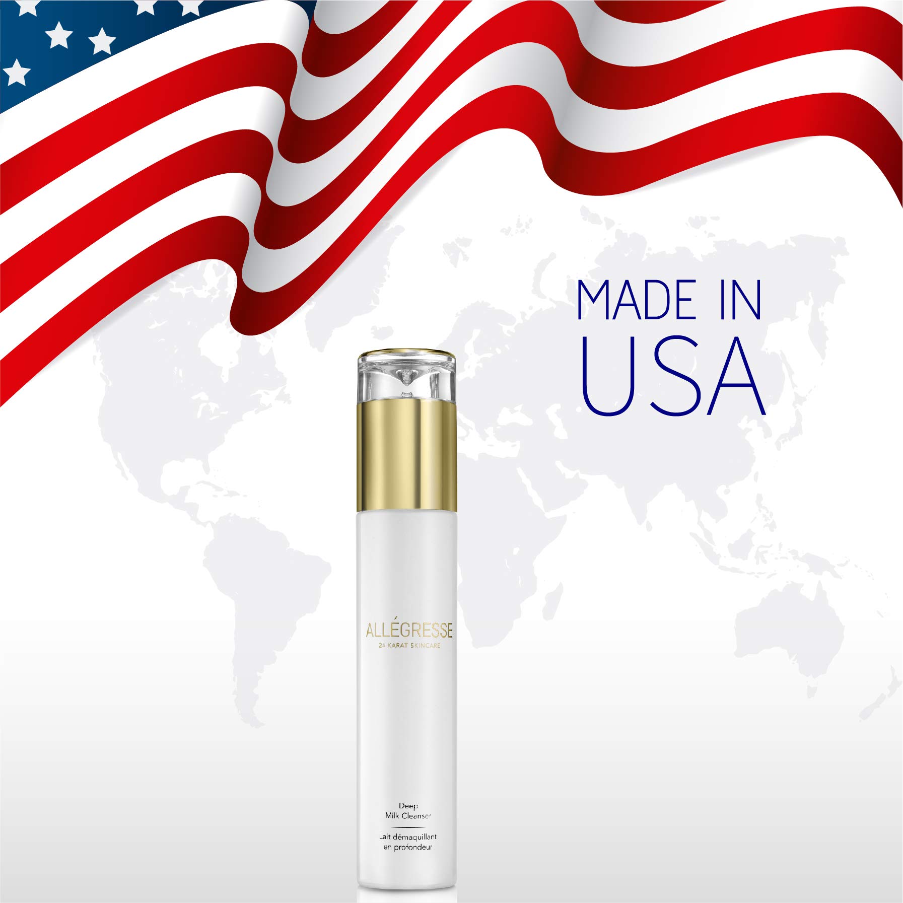 ALLÉGRESSE 24 KARAT SKINCARE Gold Deep Milk Face Cleanser – wzbogacony o składniki botaniczne i przeciwutleniacze do usuwania impurities i makijażu – przeciw starzeniu się głębokiego oczyszczania bez