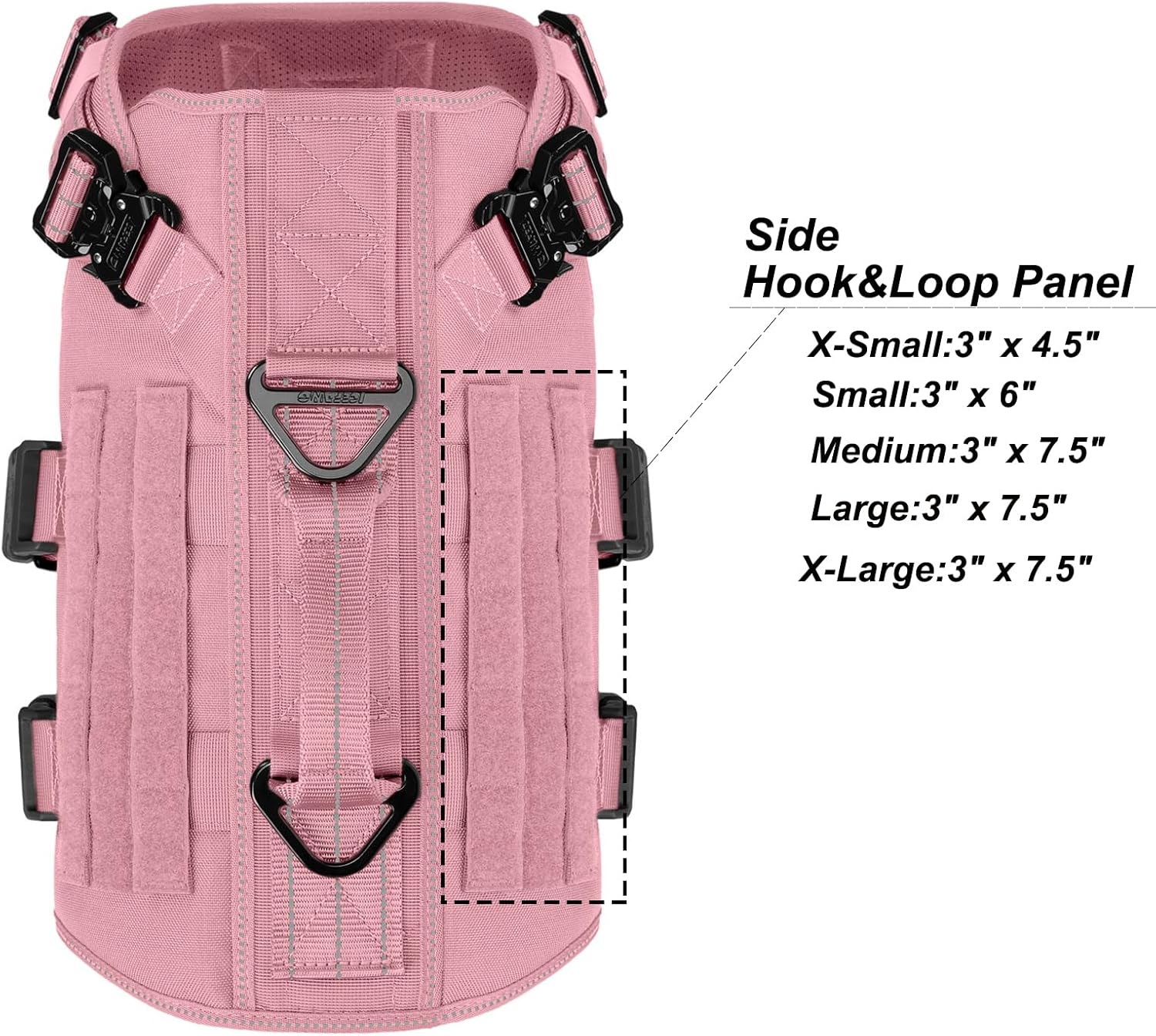 ICEFANG GN3 Tactical Dog Harness for Large Dogs, 6X Quick-Release Buckles,Dog Molle Vest with Handle,3/4 Body, Hook and Loop Panel for ID Patch,No Pulling Front Clip (L (Chest :28"-35"), Pink)