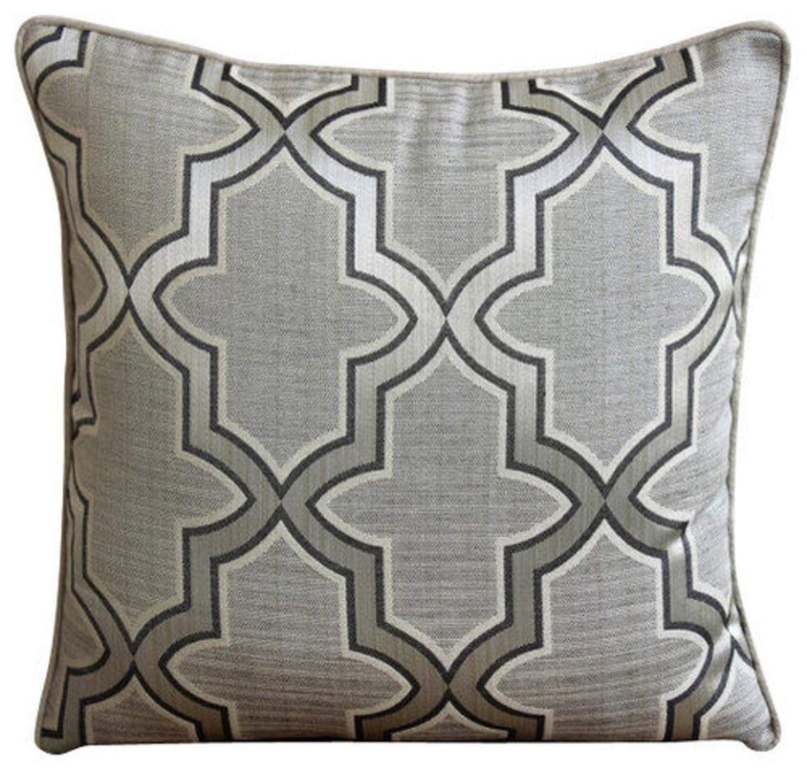 The HomeCentric Grey Decorative Cushion Cover, Lattice Trellis Cushion Cover, 40x40 cm (16x16 inch) Throw Cushion Covers, Square Cotton Cushion Covers, Geometric Contemporary - Gray Trellis โ image 1
