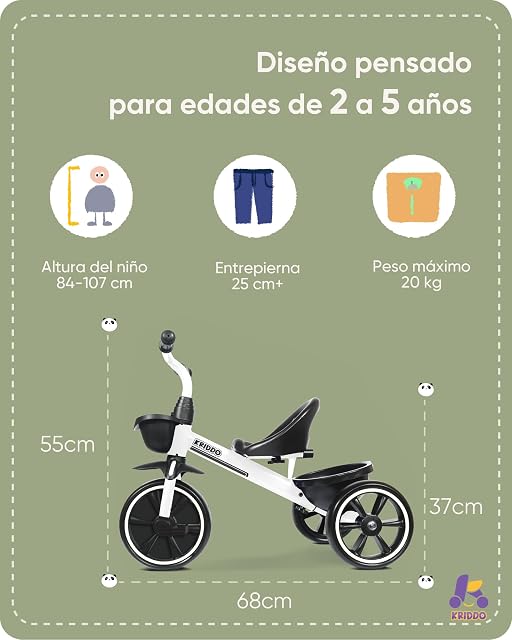 Foto 5 de 6 de KRIDDO Triciclo Infantil para Niños de 2 a 5 Años, Triciclo para Niños y Niñas con Diseño Antivuelco