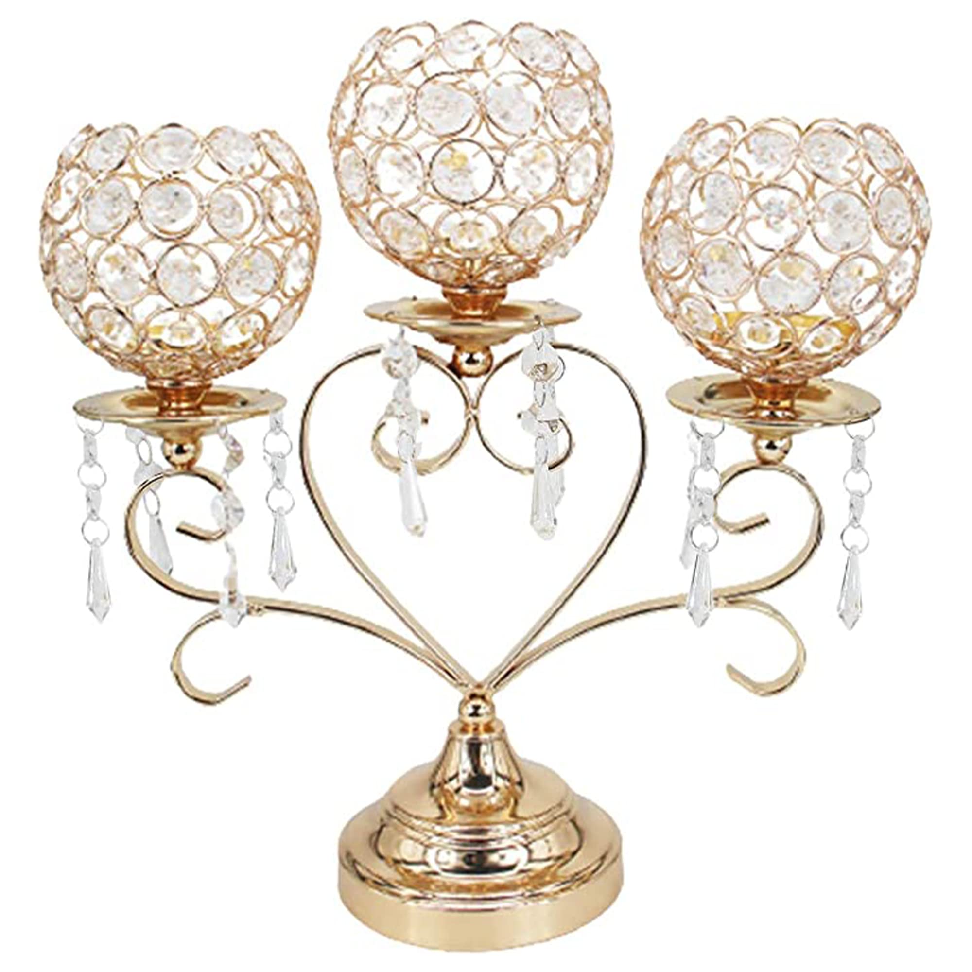 AR-5068-GD Silky Silk 3 Arm Gold Globe Candle Holder | Wedding Decoration centerpieces | Candelabra | Living Room Accents| Home Decor (12