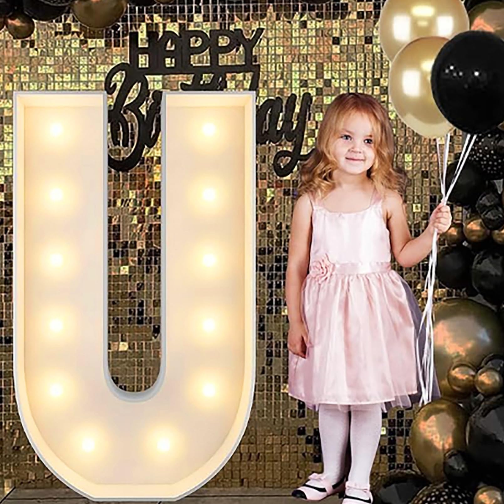 Hbbursts Girls U Alphabet Led Lights, 2.3/3.3/4Ft Large Words Marquee Cardboard Letters Lamps For Birthday Graduation Party Decorations Wedding Home Decoration(,70Cm/2.3Ft)