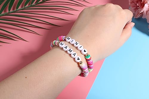 Miniatura 3 de QqzsJewls Regalos para el primer día de clases para madre e hija de regreso a clases, juego de 2 pulseras de corazón a juego para mamá e hija