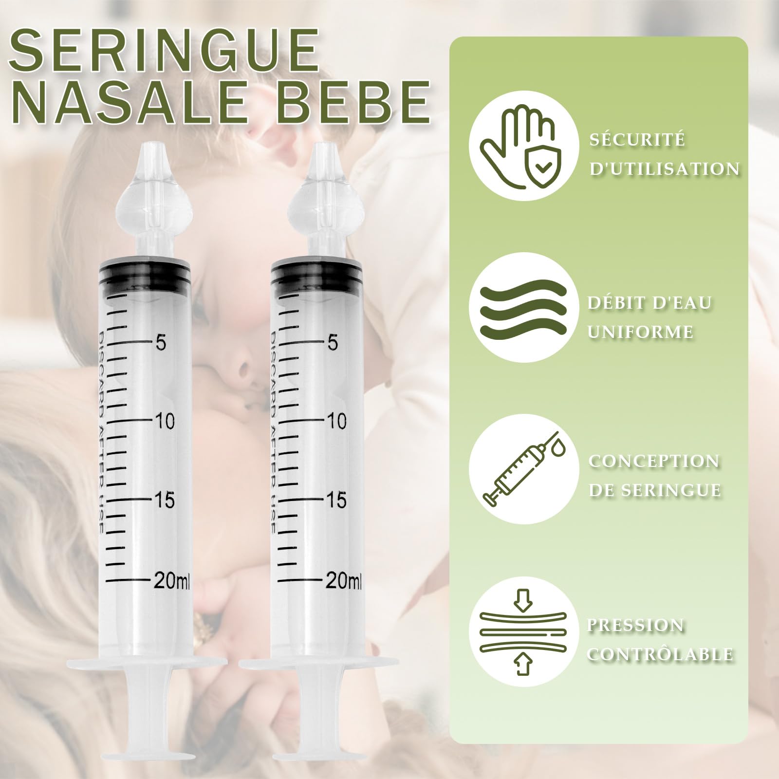 Seringue Nasale Bebe 20 ml avec 2 Embouts en Silicone Souple