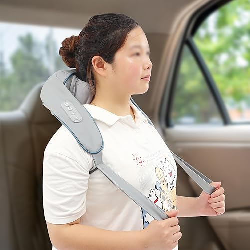 Miniatura 7 de Masajeador de cuello para aliviar el dolor de tejido profundo, masajeador de cuello y hombros 5D con calor, 6 cabezales de masaje recargable