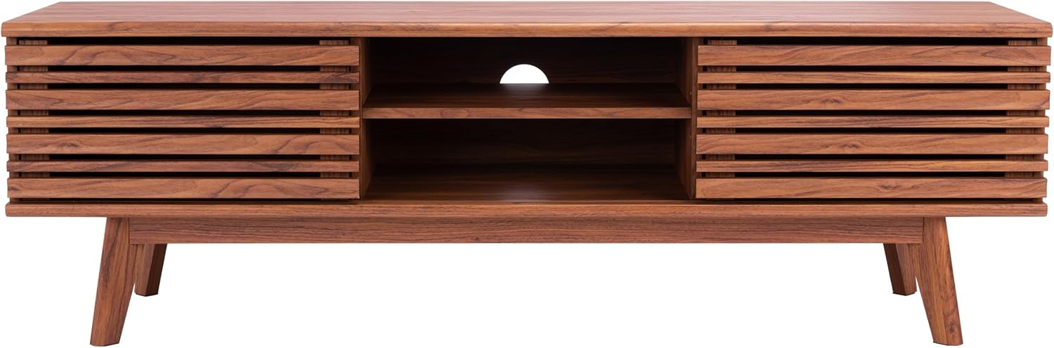 SAFAVIEH ESMA TV Stand for up to 65" Flatscreen – Walnut Brown, 2 Sliding Doors with Interior Storage, 2 Open Shelves, Entertainment Media Console (MED9601A)