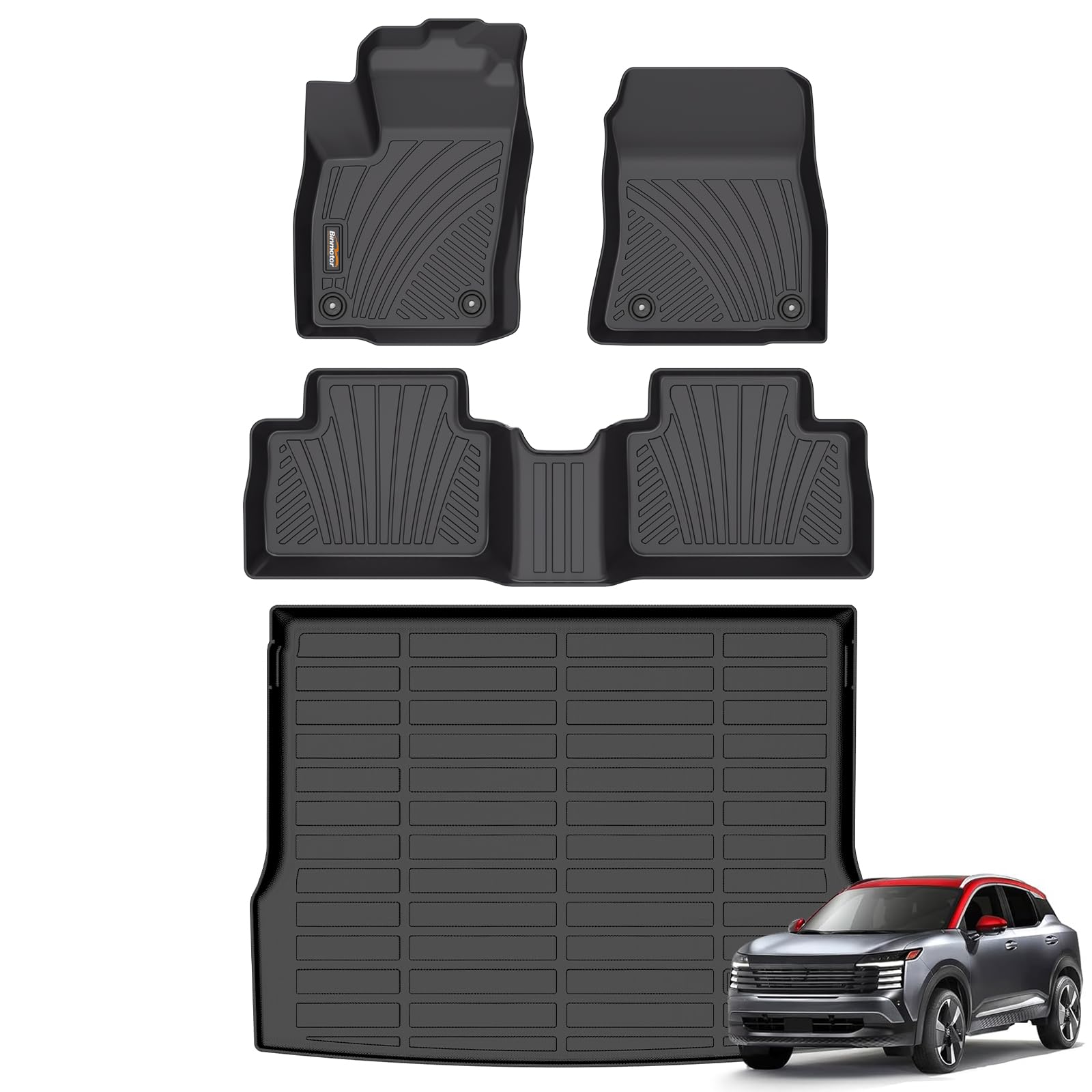 Binmotor-Floor Mats & Cargo Liner Set for Nissan Kicks 2025 2026 SV SR | Not for S, All Weather Mats Cargo Trunk Mat Waterproof Car Mats for Nissan Kicks 2025 Accessories Custom Fit