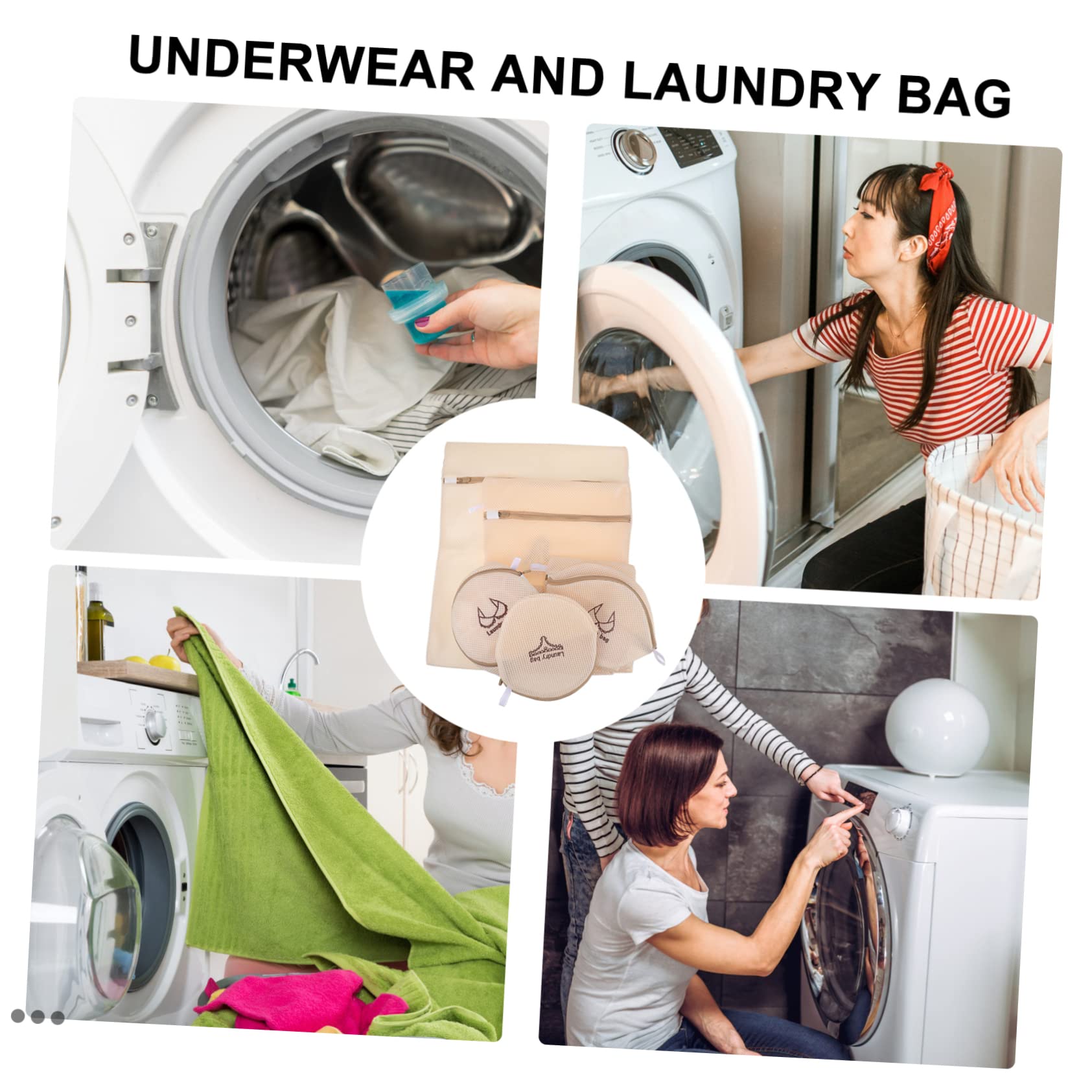 Bolsas de Lavado para Lencería, 7 Piezas, Poliéster Beige