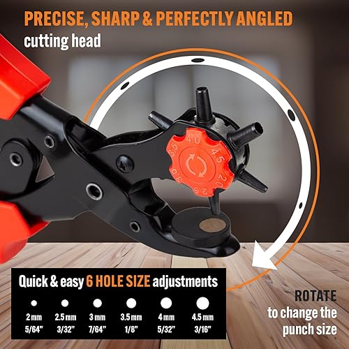 Miniatura 2 de Perforador de cinturones de cuero correas collares de perro sillines zapatos tela para proyectos caseros o de manualidades Punzón giratorio muy