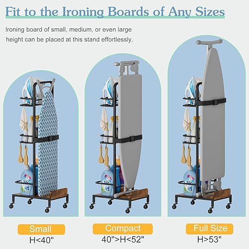 Miniatura 7 de Soporte para tabla de planchar, soporte para plancha y tabla de planchar sin montaje en la pared, carrito de organización y almacenamiento de