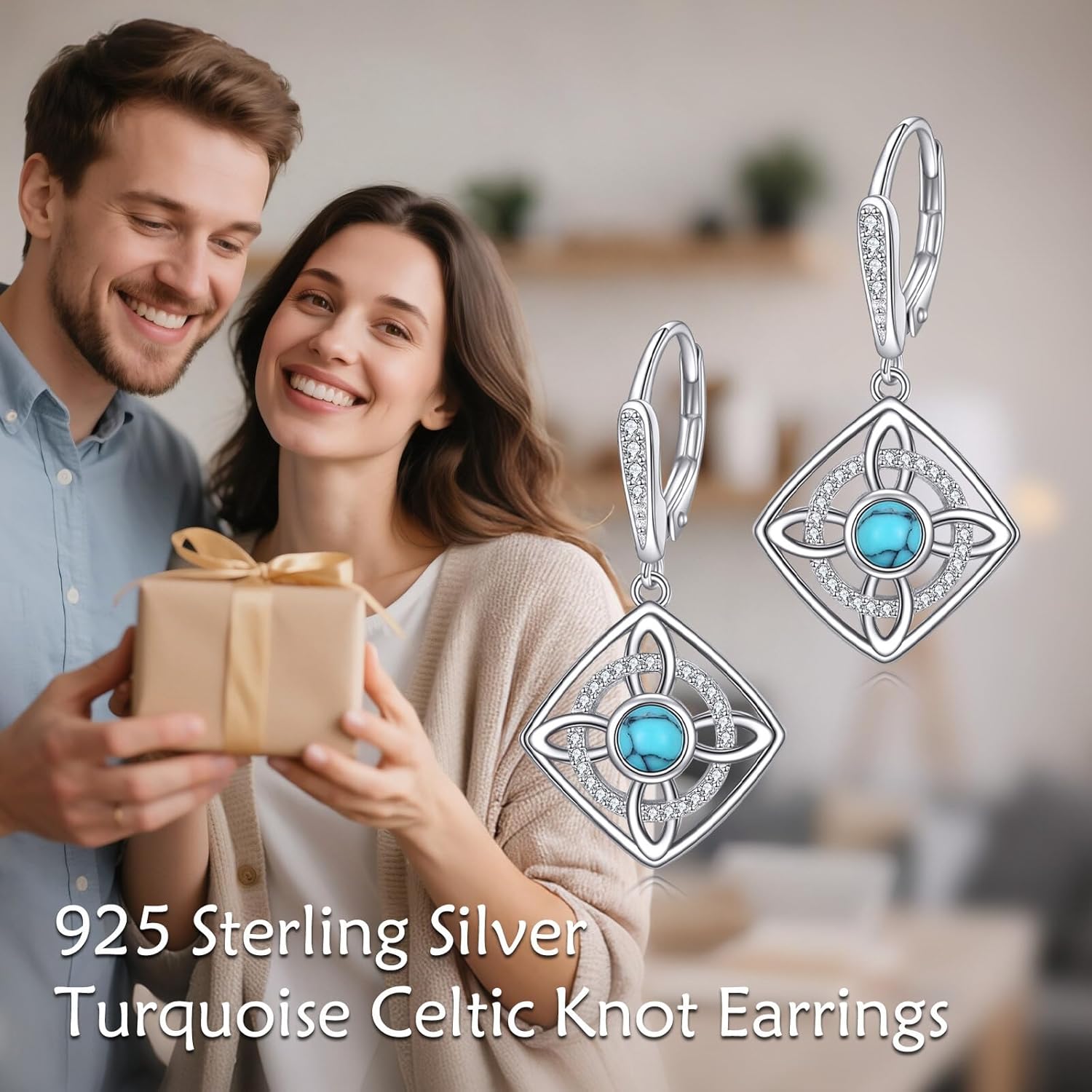 Sterling Silver Turquoise Celtic Knot Irish Women's Drop Earrings Turquoise Gemstone Dangle Earrings Birthday Gift Jewelry Thanksgiving Christmas for Her - Image 6