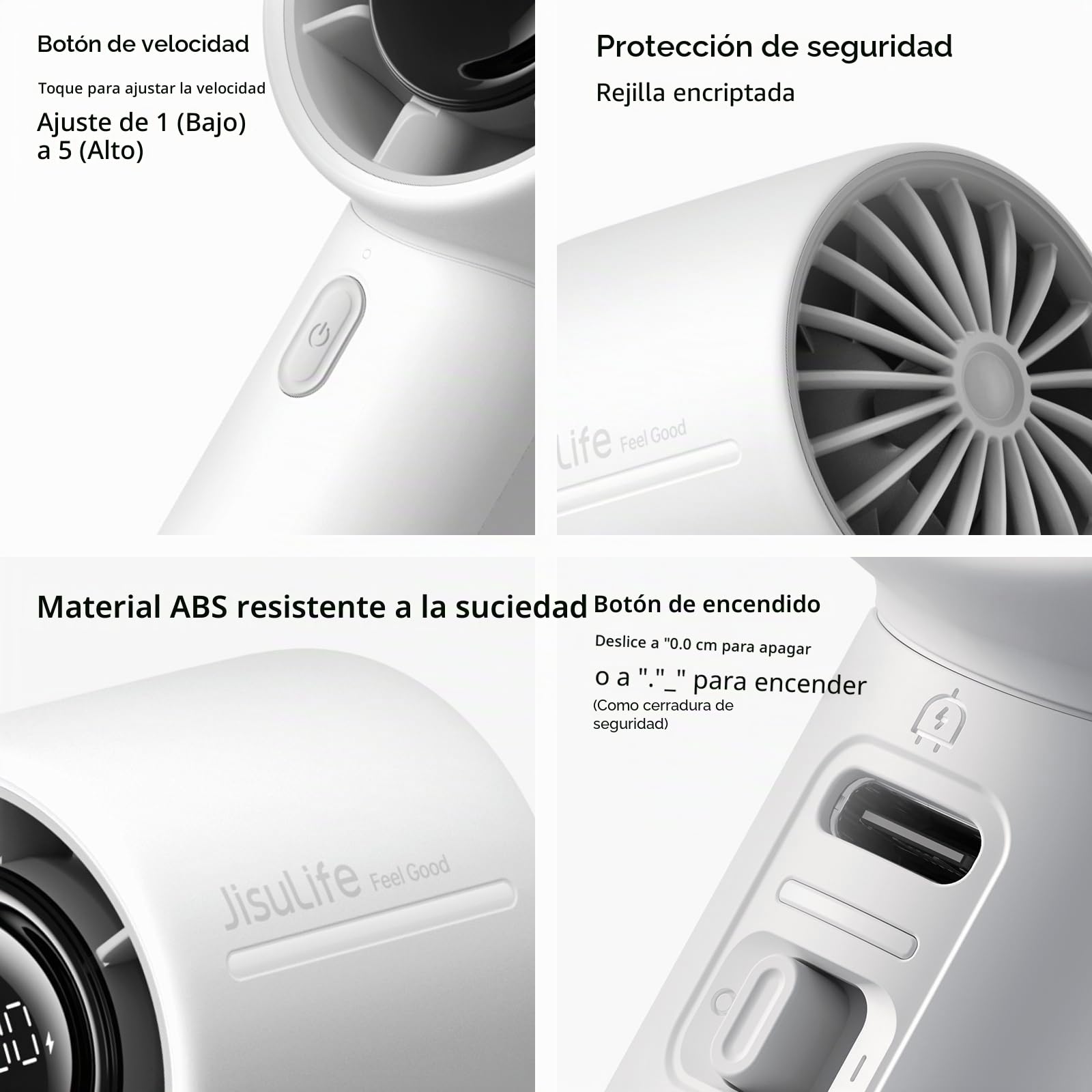 JISULIFE Ventilador turbo de mano, ventilador portátil recargable de 5000 mAh, hasta 28 horas de funcionamiento, flujo de aire potente de 5 velocidades, mini ventilador personal para viajes, camping