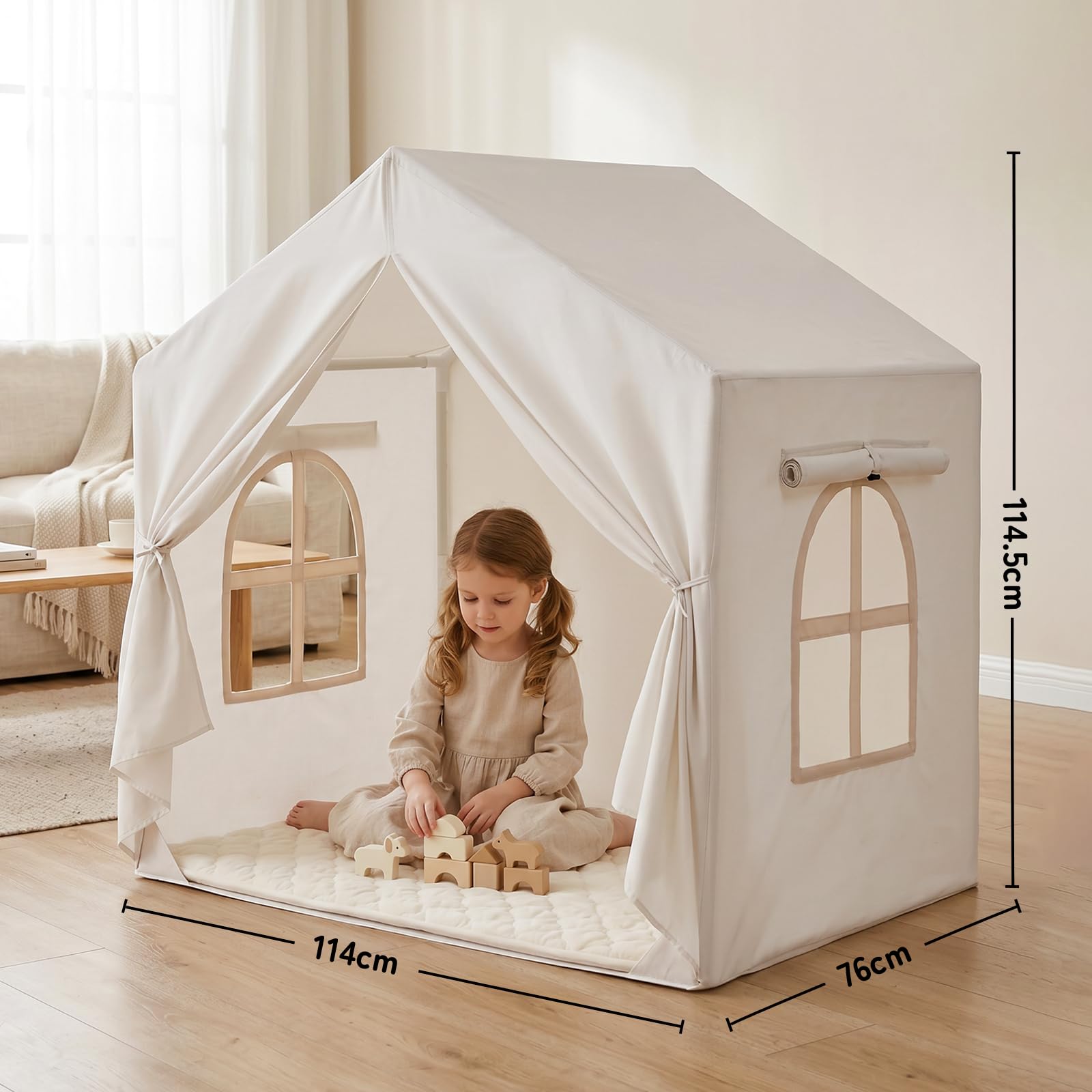 Kinderzelt für Spielzelt Kinder Indoor: Zelt Kinder Kinderzimmer - Spielzelte Kinderspielhaus mit Matte und Fenster - Prinzessin Zelt für KindGeschenk für Mädchen und Jungen(Cremeweiß)