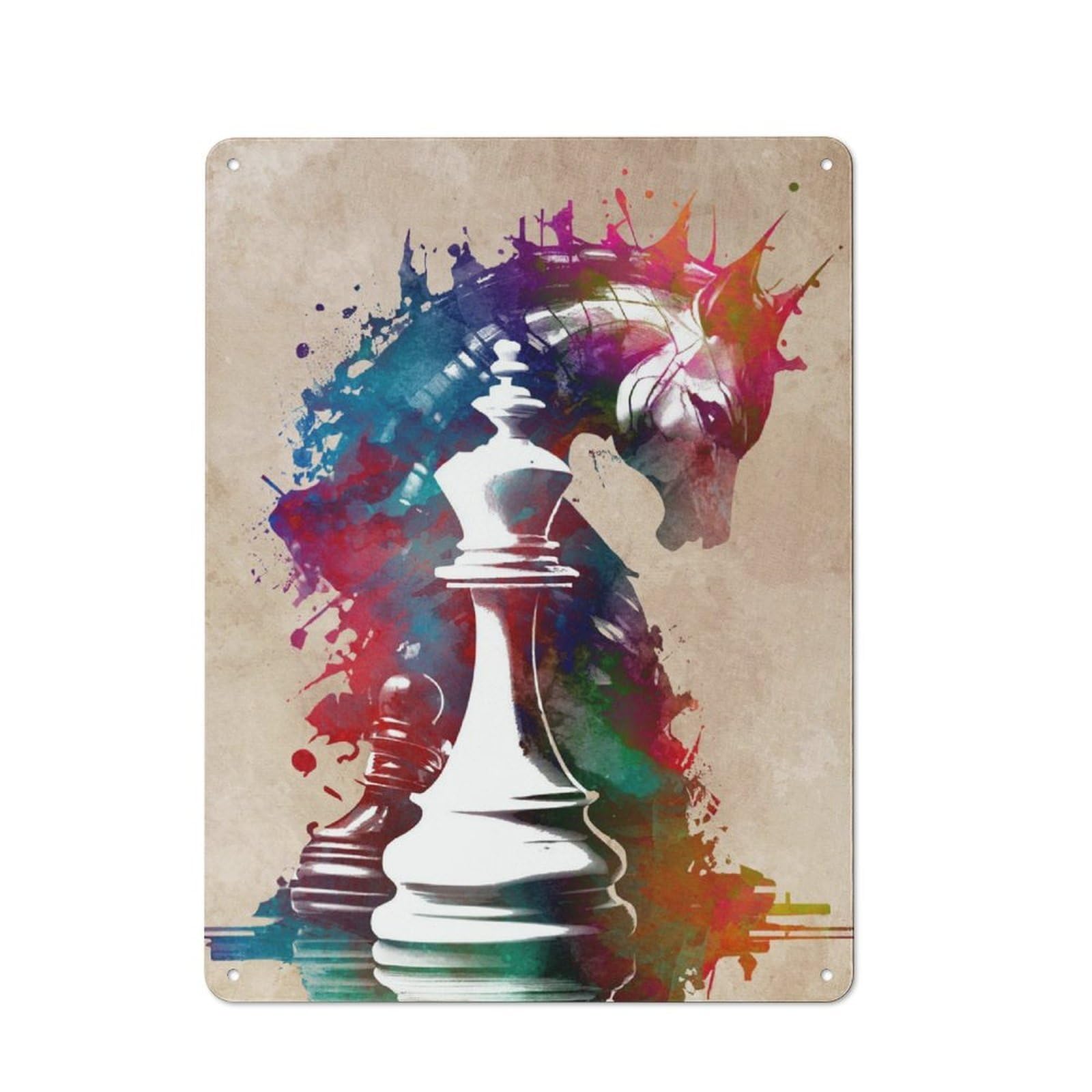 Chess Sport Rustic Metal Sign 40x30cm for Hallway Wall, for Collectors of Rustic Metal Wall Decor