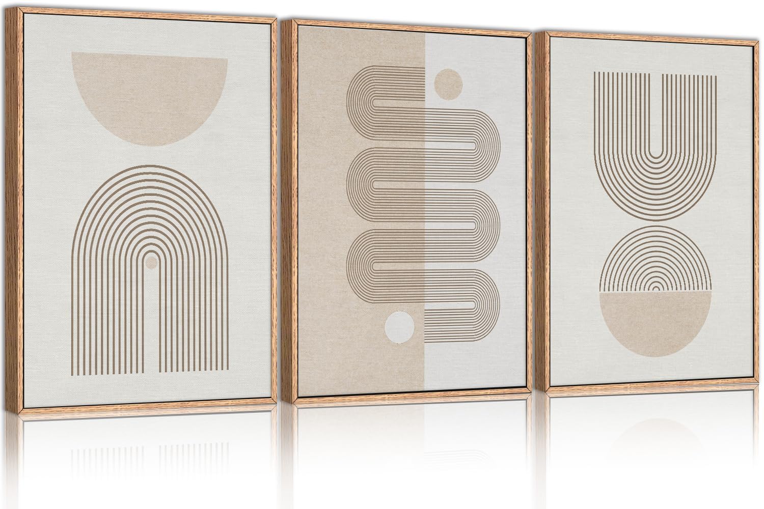 CHDITB Framed Boho Wall Art Set of 3, 24"x36" Beige Mid Century Modern ...
