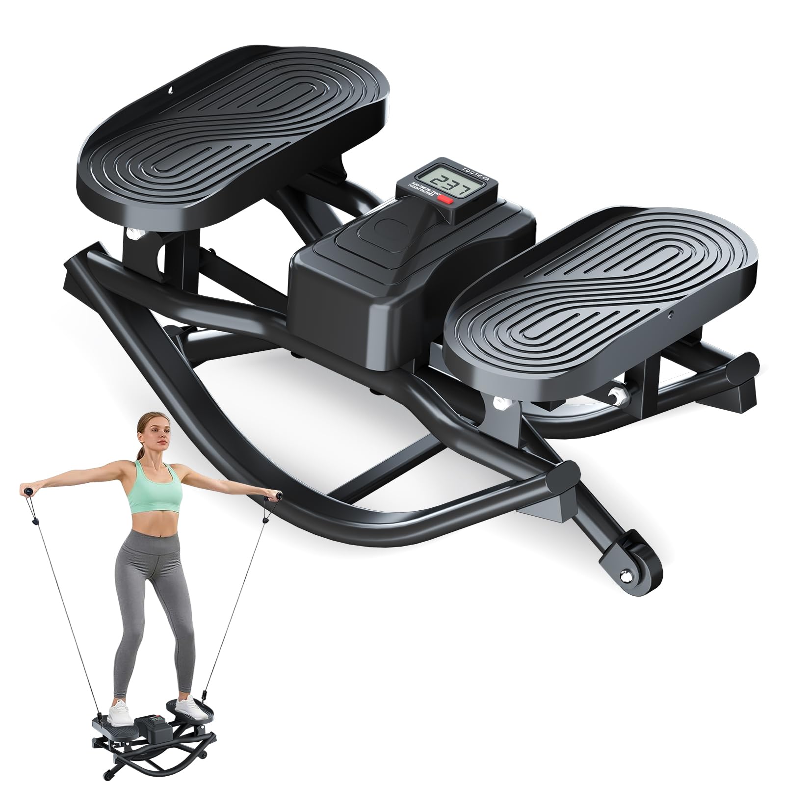 Rock Stepper for Exercise at Home, Low-Impact Side to Side Rocking Stair Stepper with Resistance Bands, Full Body Home Fitness Workout Equipment, 330LBS Weight Capacity