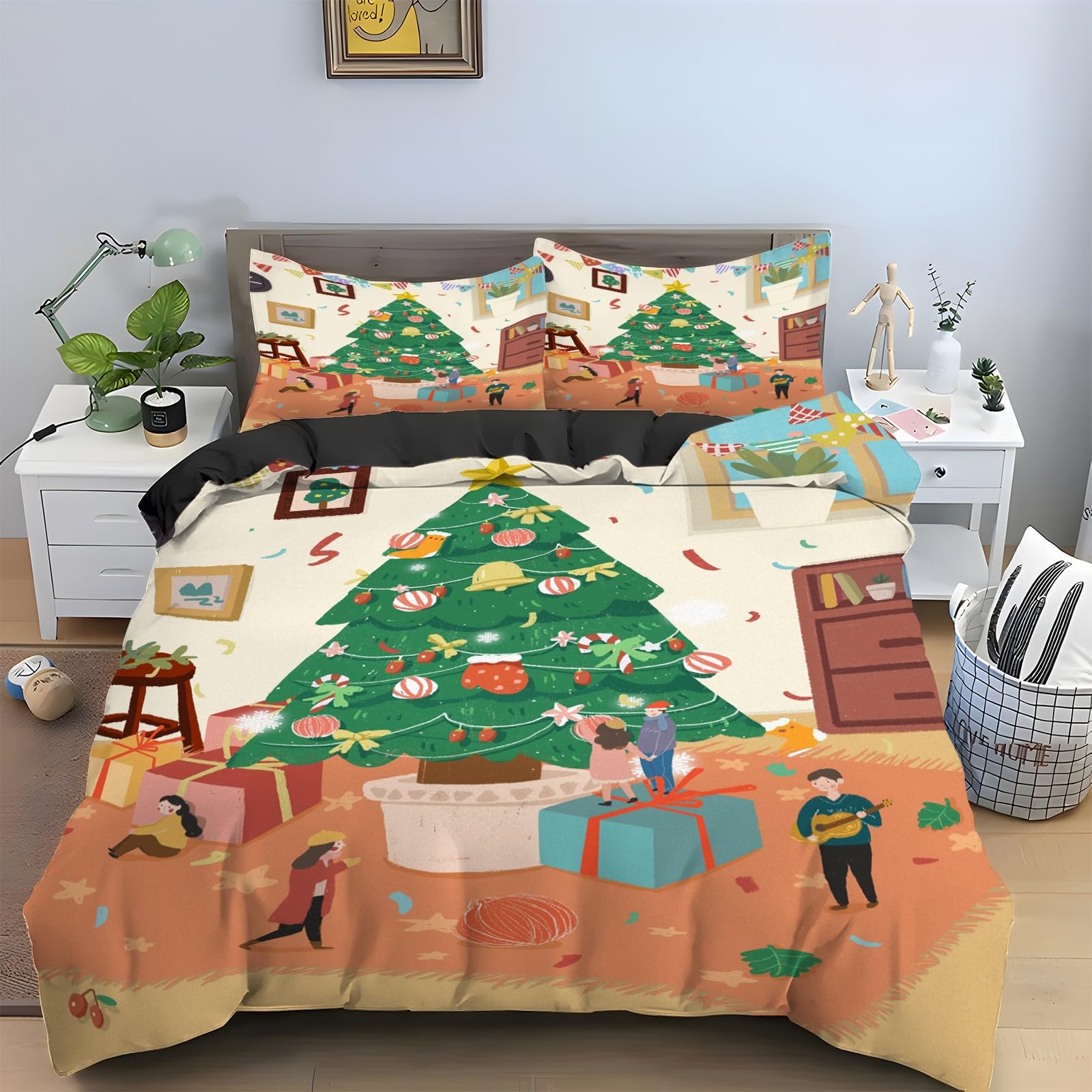 Housse de couette 240x260 Arbre de Noël en microfibre douce avec 2 taies