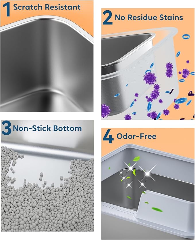This litter box comes with a litter mat and scoop for easy cleaning and maintenance. The mat helps to trap litter scatter and reduce tracking around the litter box, while the scoop makes it easy to remove waste and clumps from the box. The large size of the litter box makes it suitable for both large and small cats, providing plenty of space for them to move around comfortably.