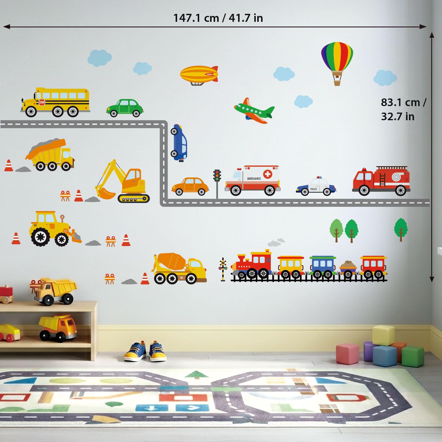 DECOWALL DS8-8047 Vehículos de Construcción Carretera Pegatinas de Pared Camión Excavadora Coches Transporte Calcomanías para Niños Dormitorio Guardería Sala de Juegos Sala de Estar Decoración