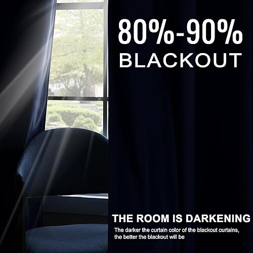 Miniatura 4 de Cortinas opacas de terciopelo aplastado azul marino de 84 pulgadas de largo, con ojales, para dormitorio, bloqueo de luz, aislamiento térmico, juego