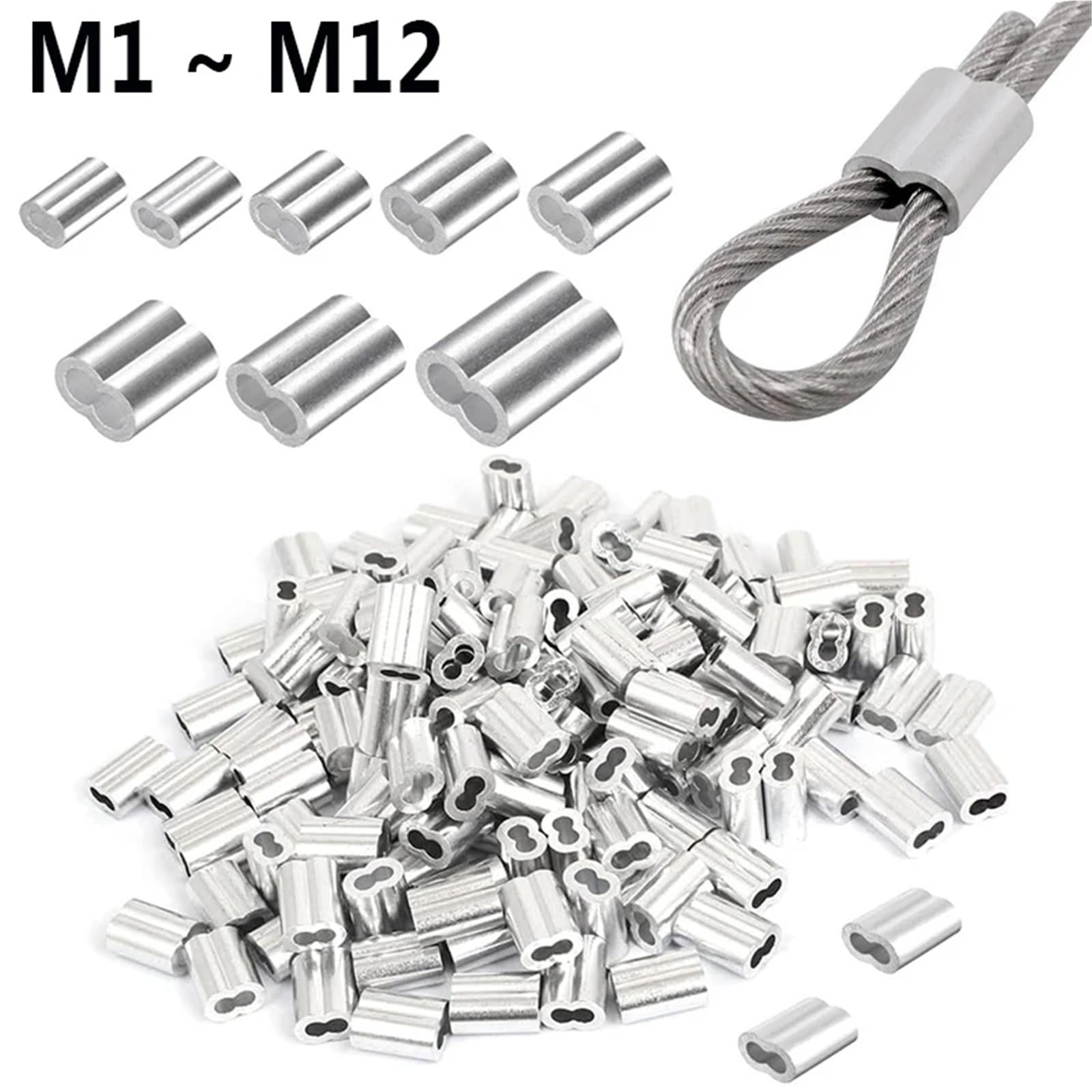 Anello a crimpare in alluminio, Confezione di manicotti a crimpare for cavi in ​​alluminio a doppio foro, puntali M1-M12(M3 200pcs)