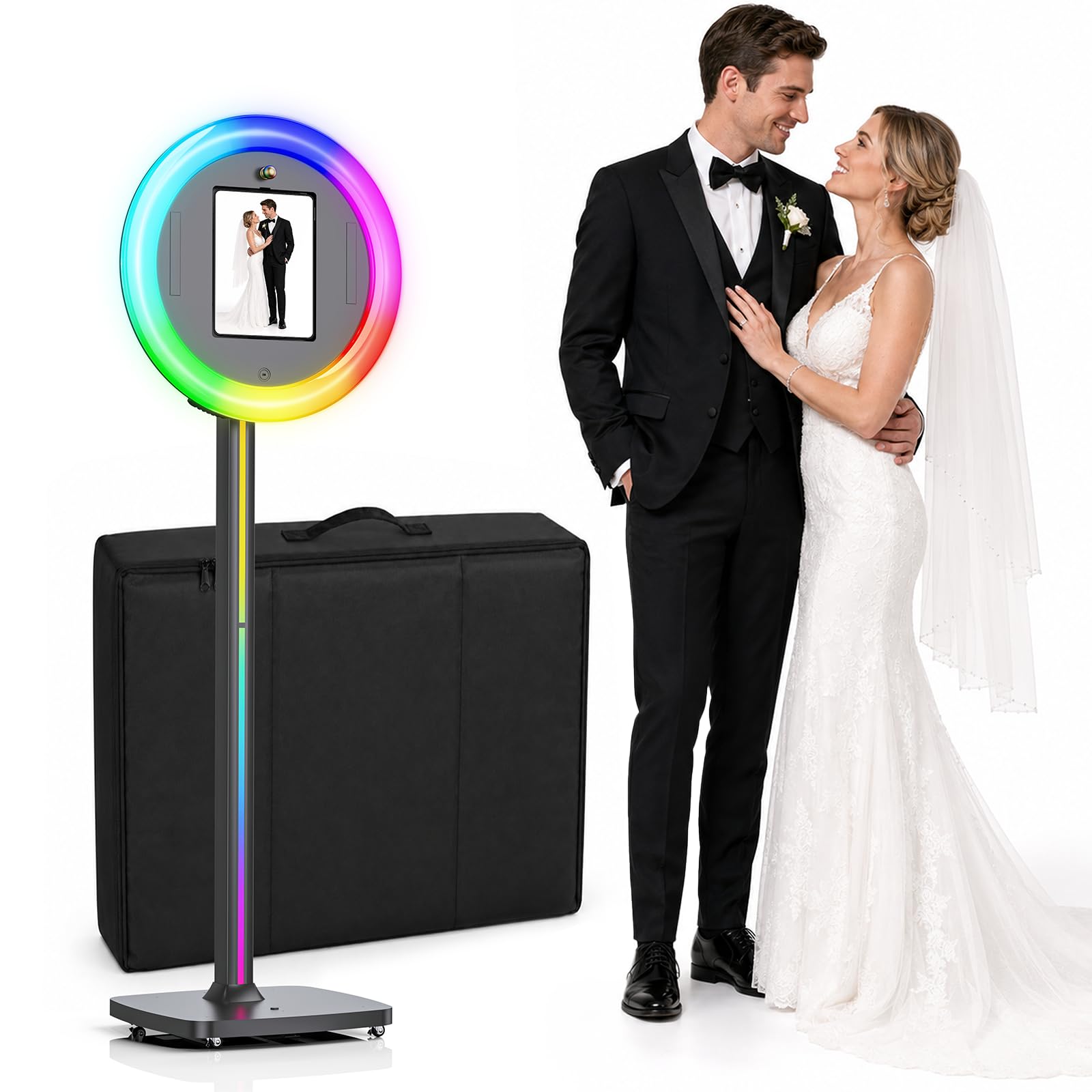 Cyratok Photo Booth Machine with Printer, 22" RGB Ring Light iPad Stand