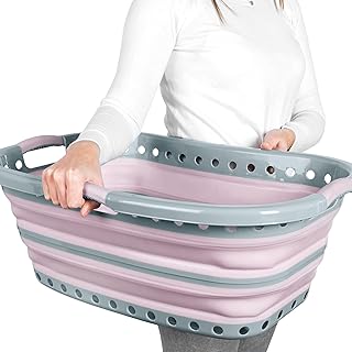 Russell Hobbs LA083555PNKEU7 Porte-vêtements Pliables Panier à Linge de 37 litres, Forme incurvée, poignées antidérapantes, Portable et léger, Compact pour Un Rangement Facile