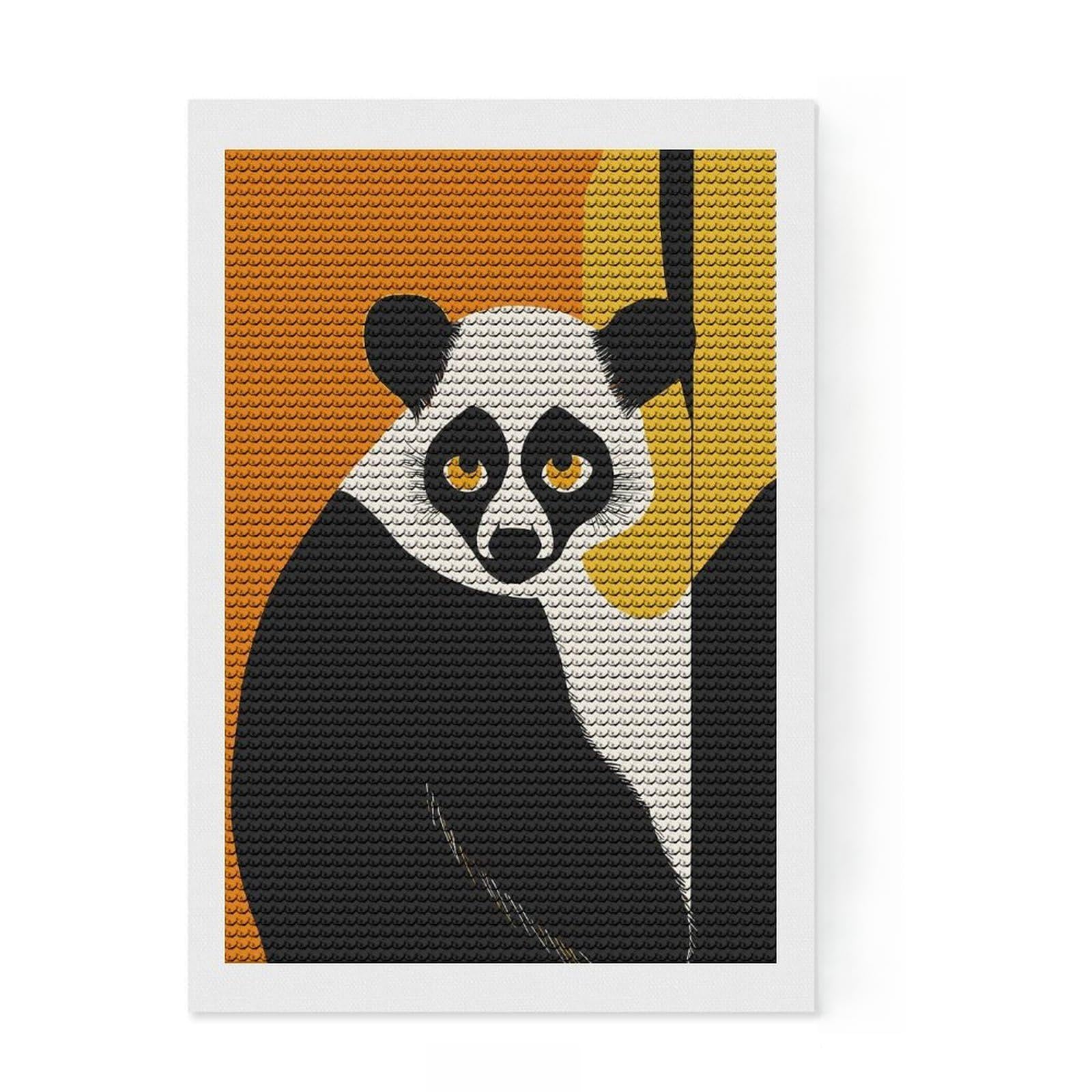 Junmoney Black and White Lemur Diamond Painting Kit 8"x12", Gift Idea, Mindful Craft Project, Full Kit Included, Decorative Artwork