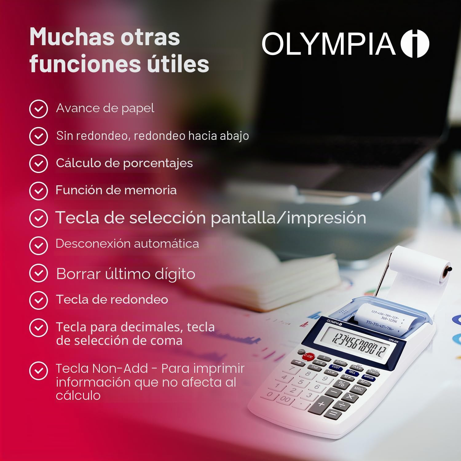 Olympia CPD 425 - Calculadora con impresión, pantalla LCD de 12 dígitos (119,9 x 102,2 x 45,7 mm)
