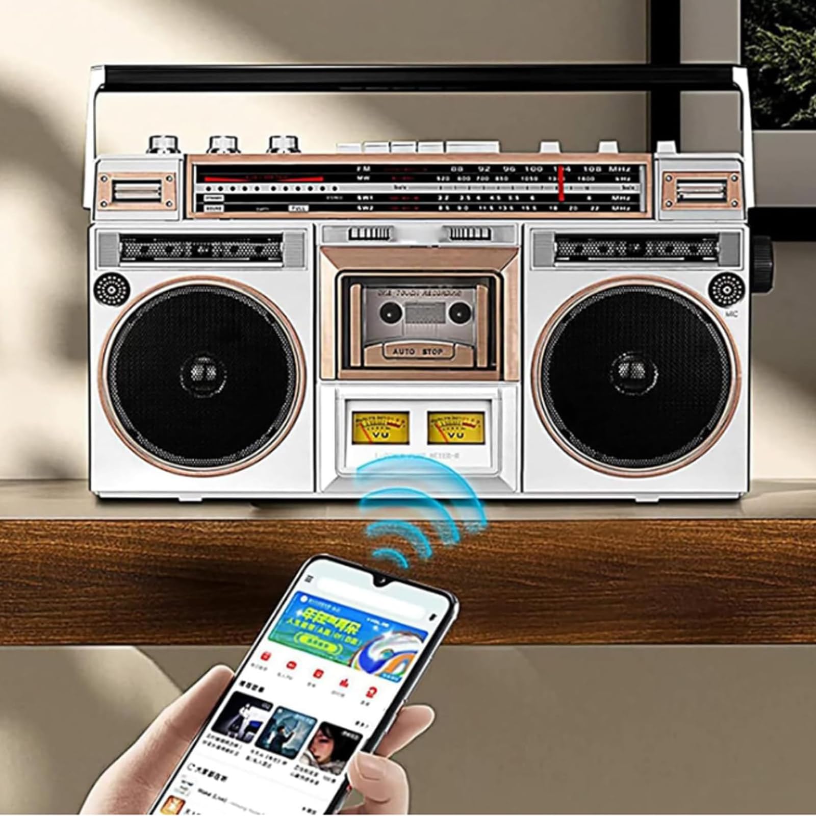 Reproductor CD Retro, Radiocasete PortáTil Estilo AñOs 80 con Altavoces EstéReo, RecepcióN Radio Multibanda, Radio Am/FM, Distancia TransmisióN 10M para Reuniones Familiares Y Viajes,Black